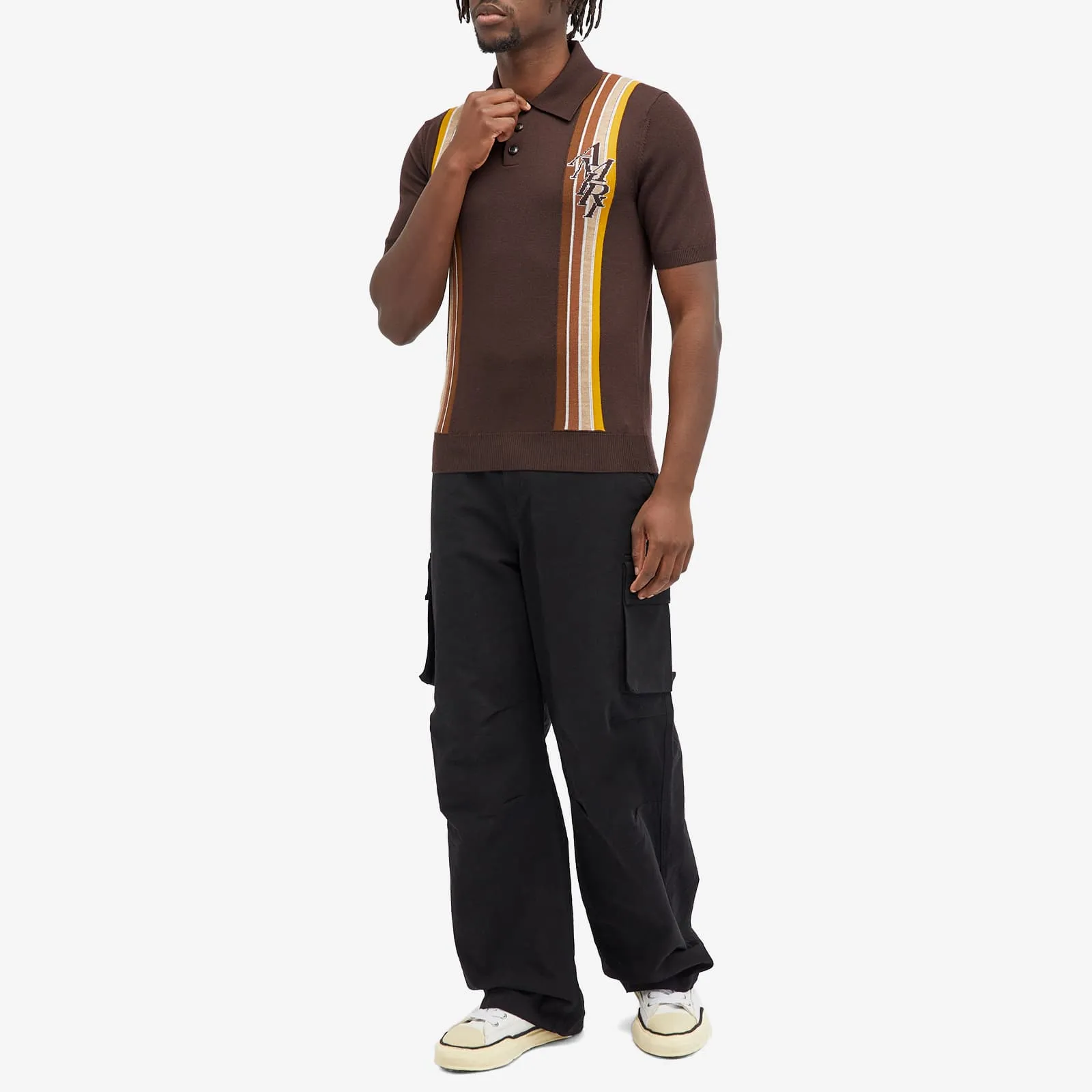 Amiri Stack Stripe Knit Polo Shirt, Green