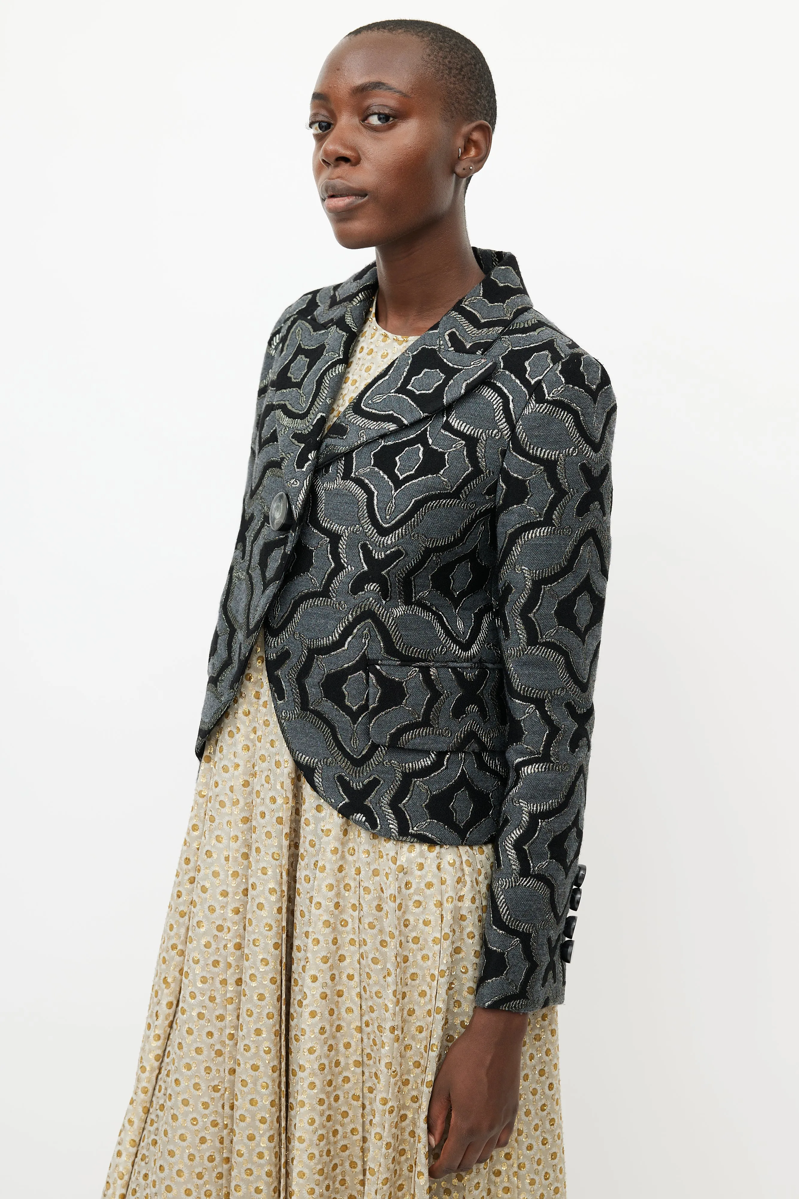 Black & Multicolour Woven Wool Blazer