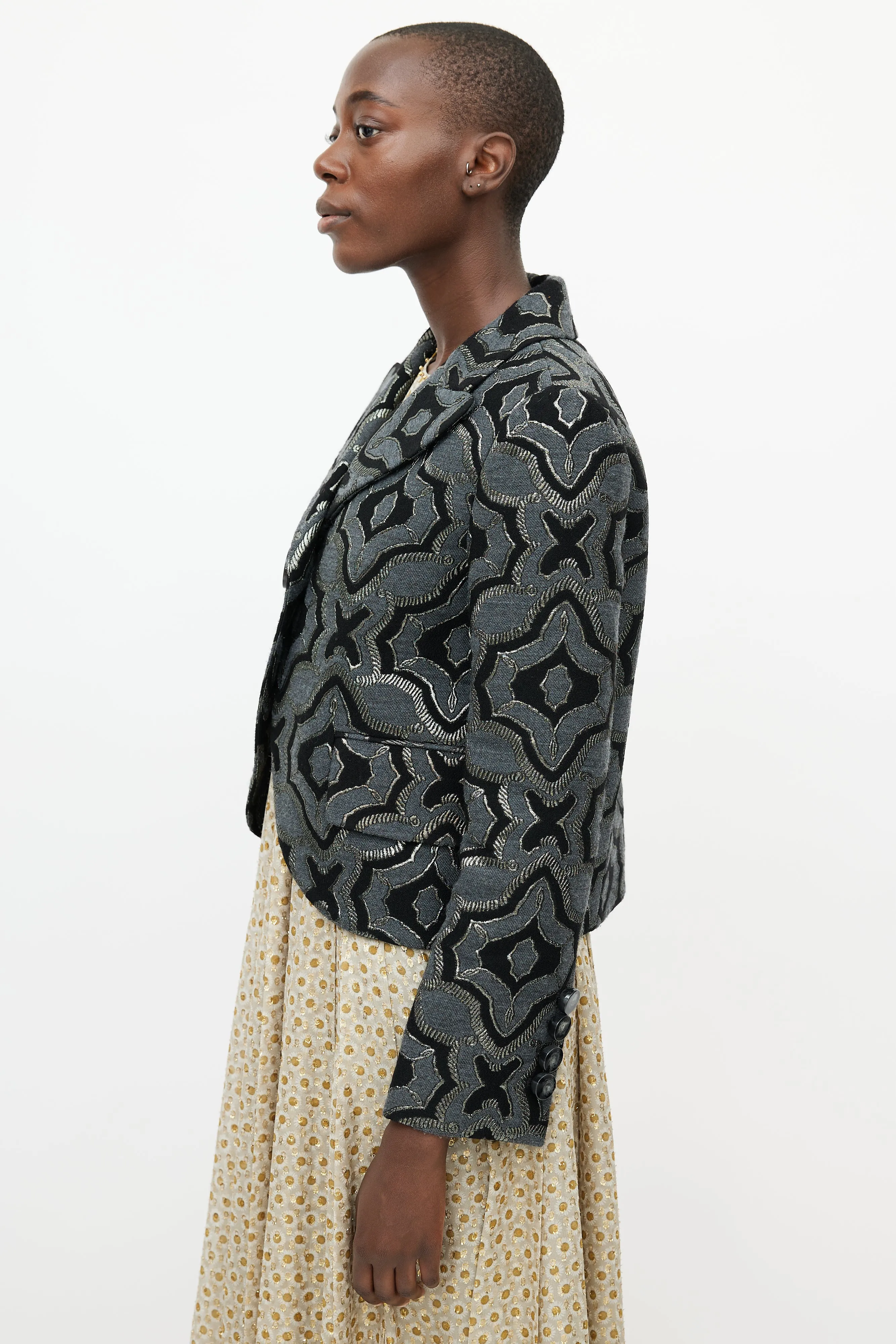 Black & Multicolour Woven Wool Blazer