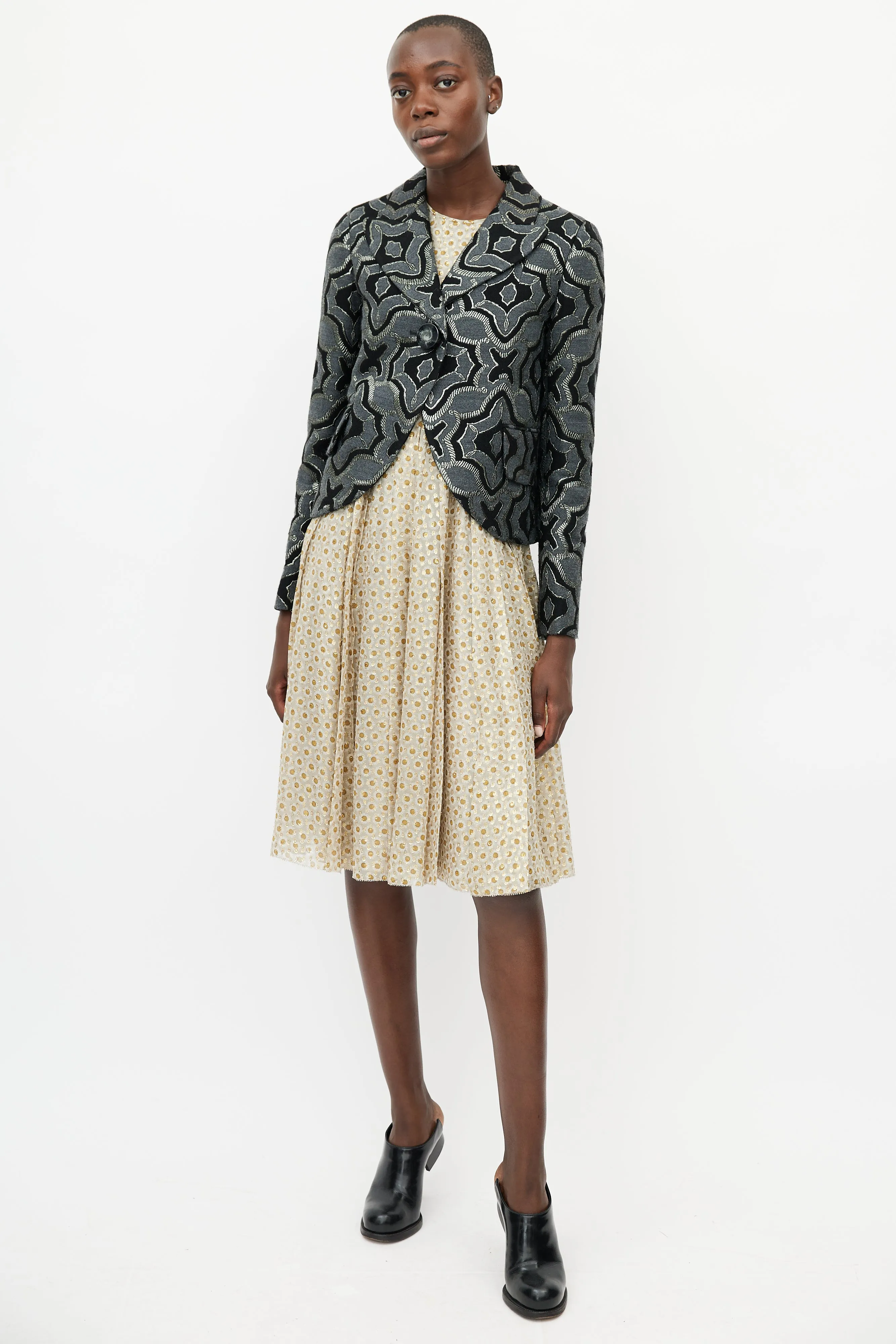 Black & Multicolour Woven Wool Blazer