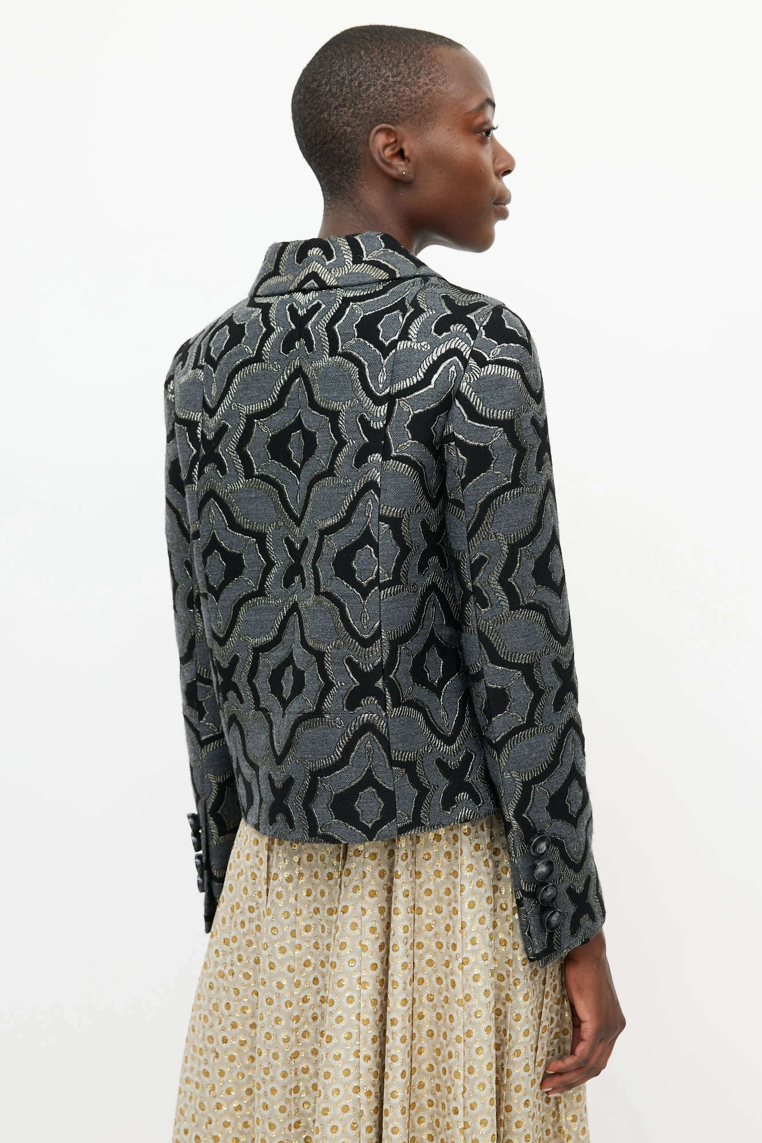Black & Multicolour Woven Wool Blazer