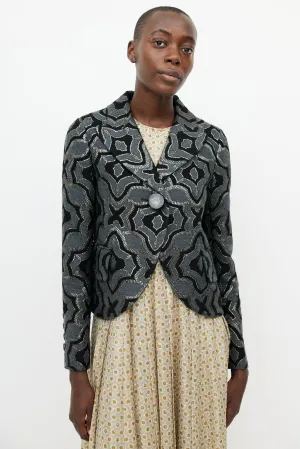 Black & Multicolour Woven Wool Blazer