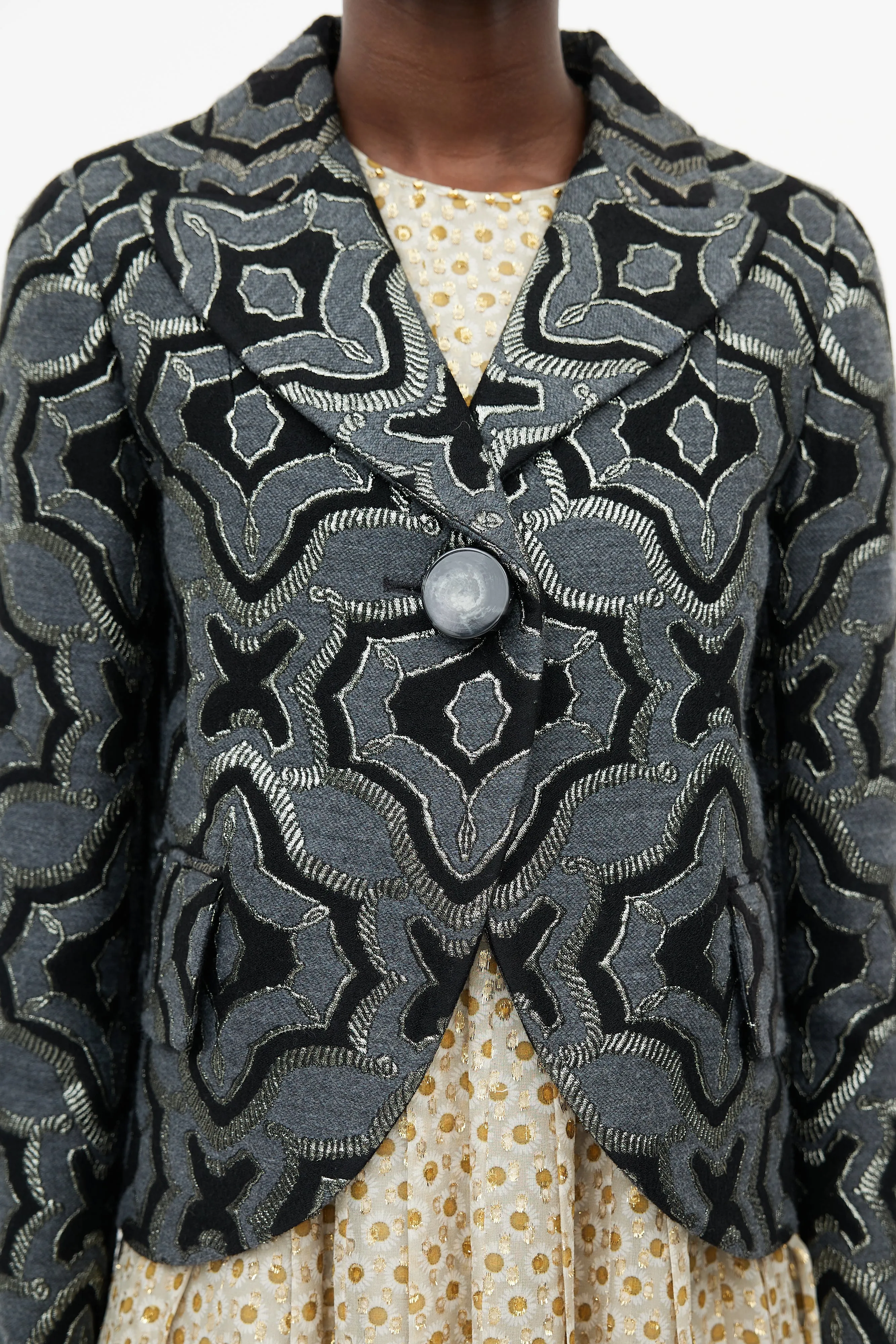 Black & Multicolour Woven Wool Blazer