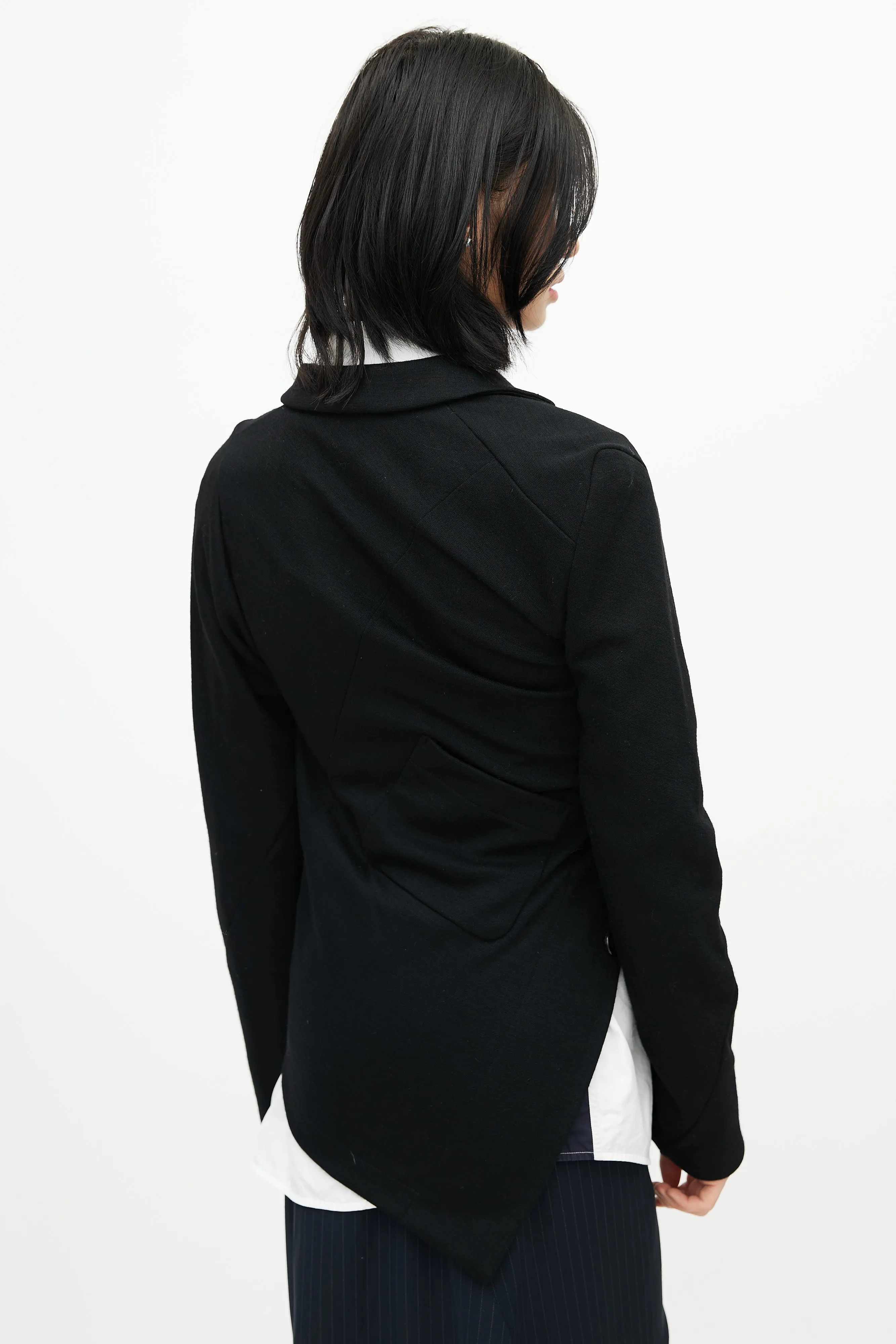 Black Wool Asymmetrical Bias Blazer