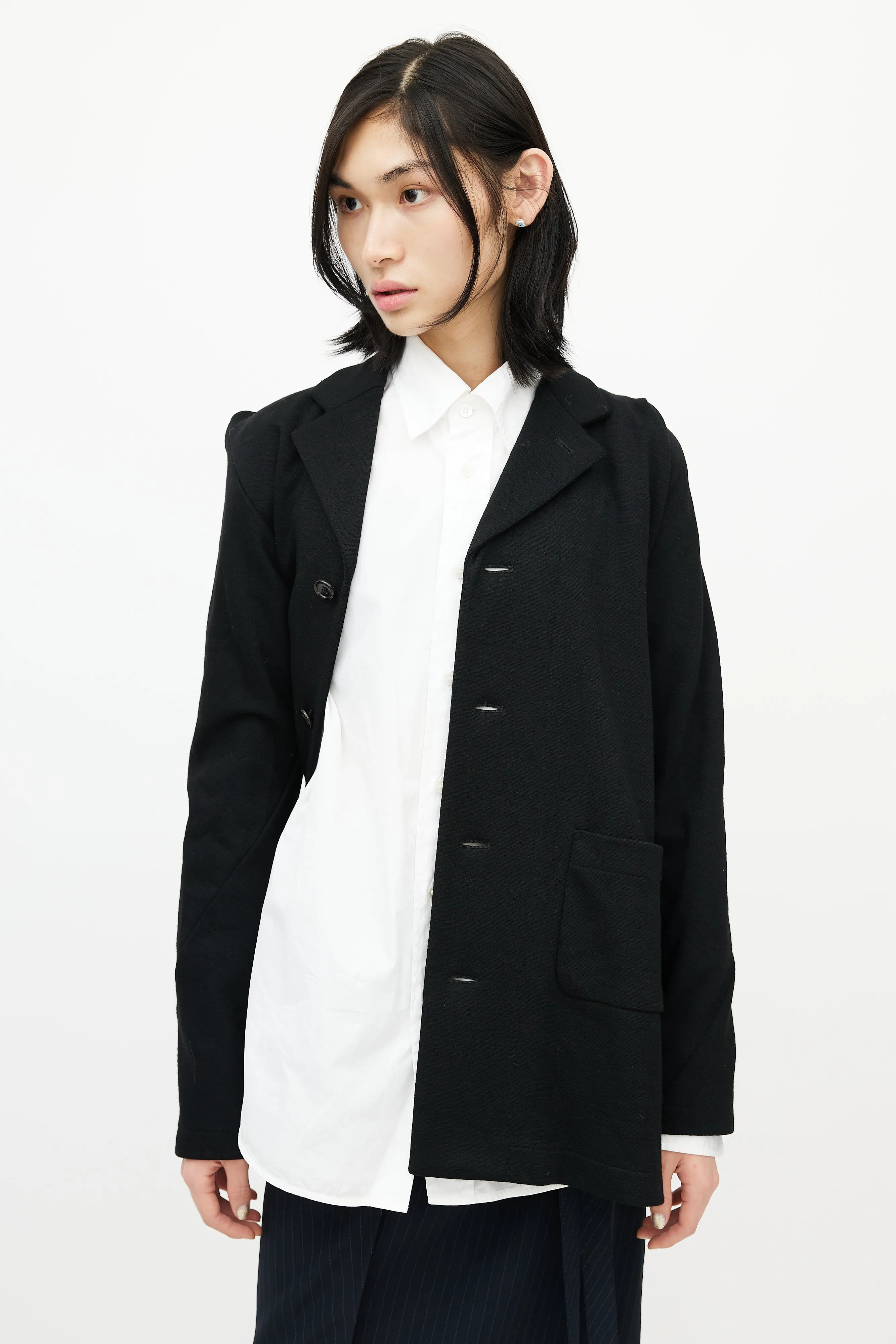 Black Wool Asymmetrical Bias Blazer