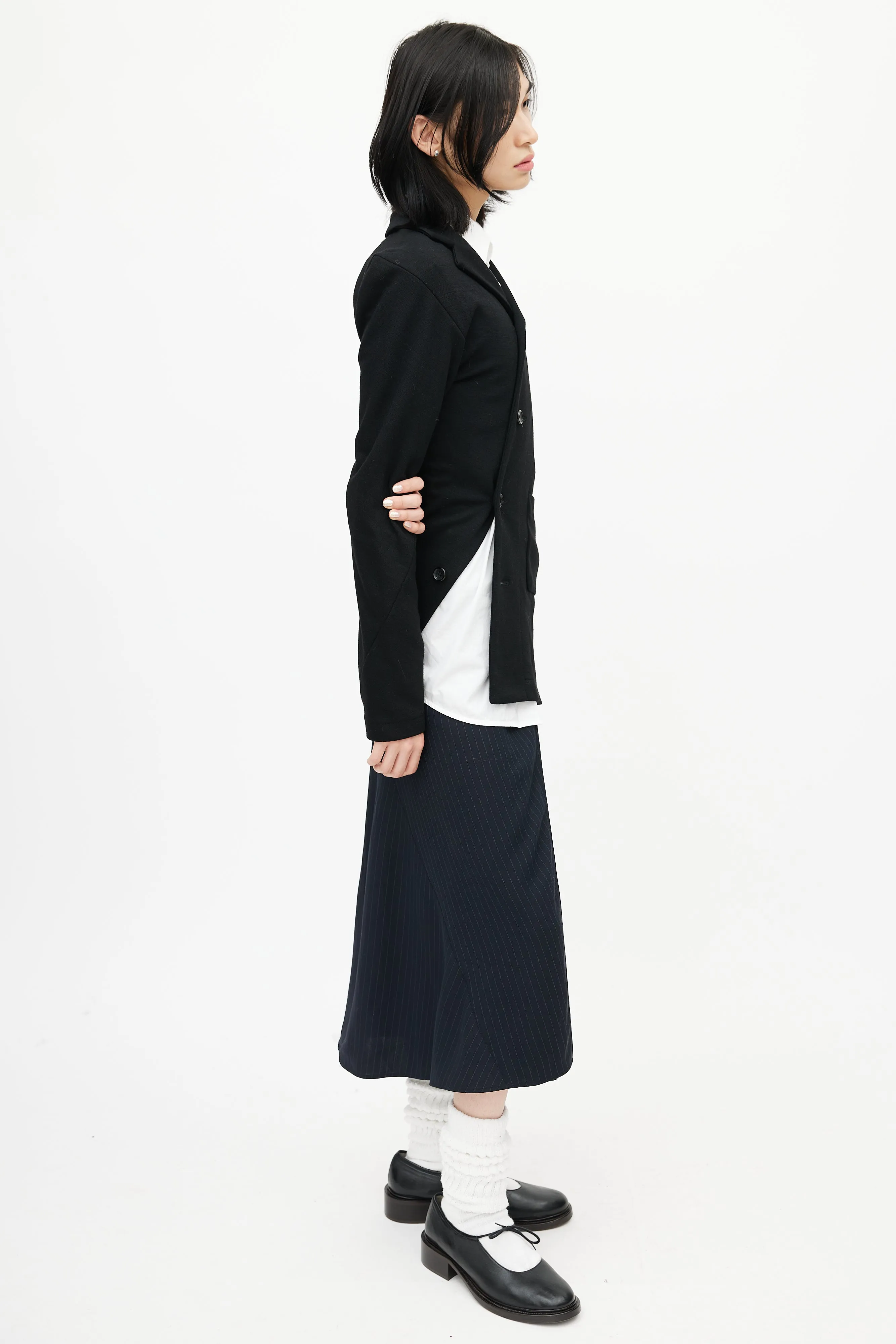 Black Wool Asymmetrical Bias Blazer