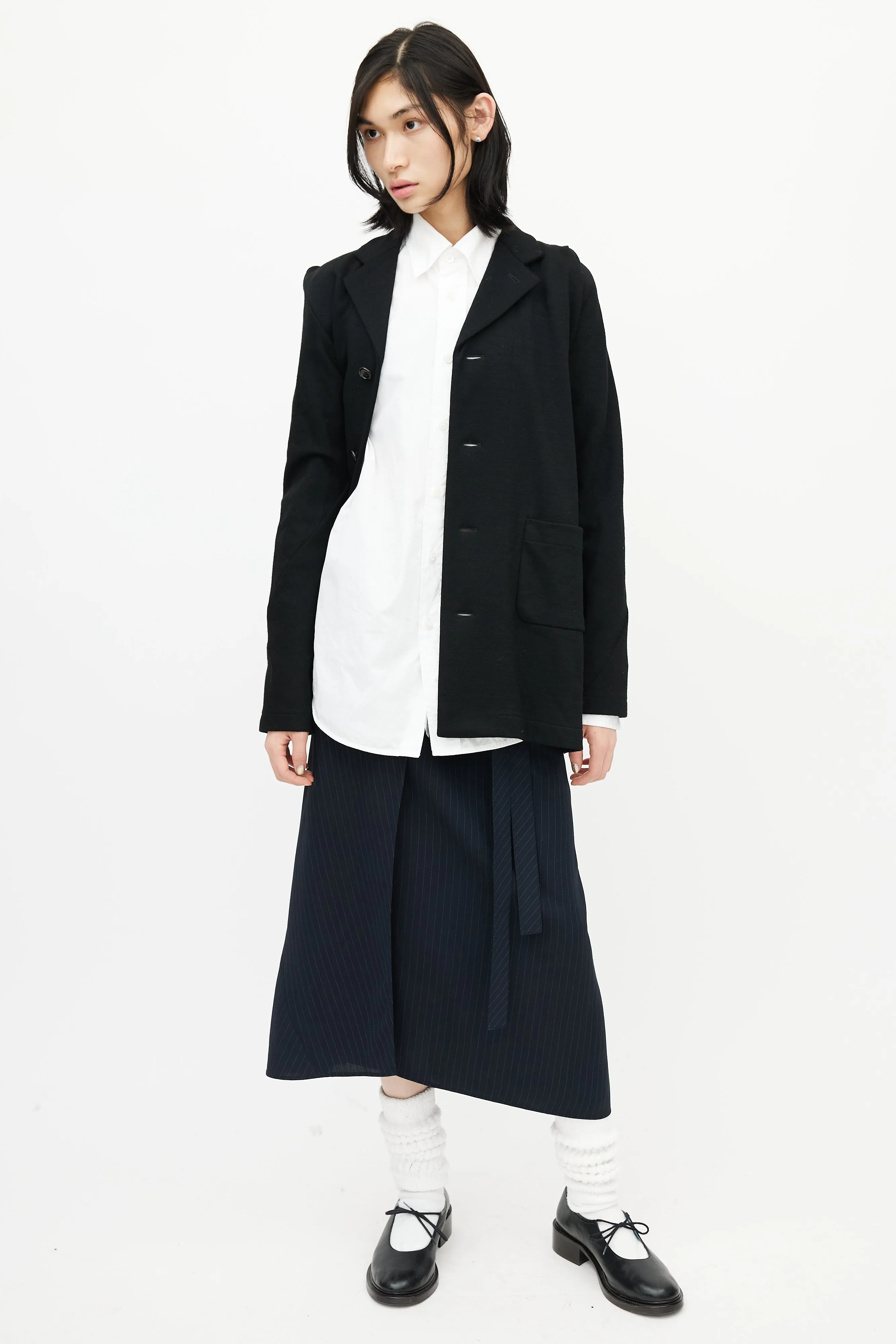 Black Wool Asymmetrical Bias Blazer