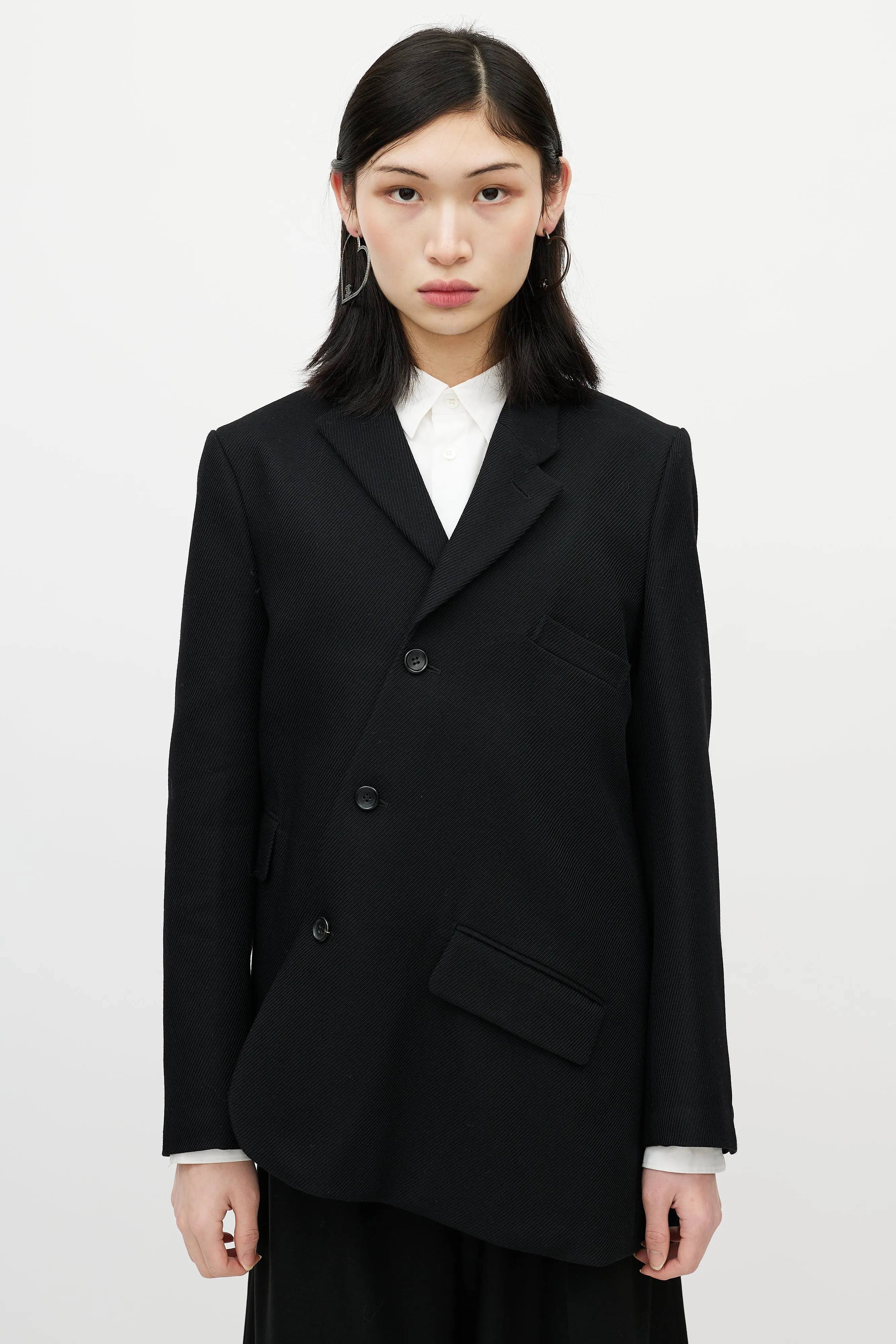 Black Wool Asymmetrical Blazer