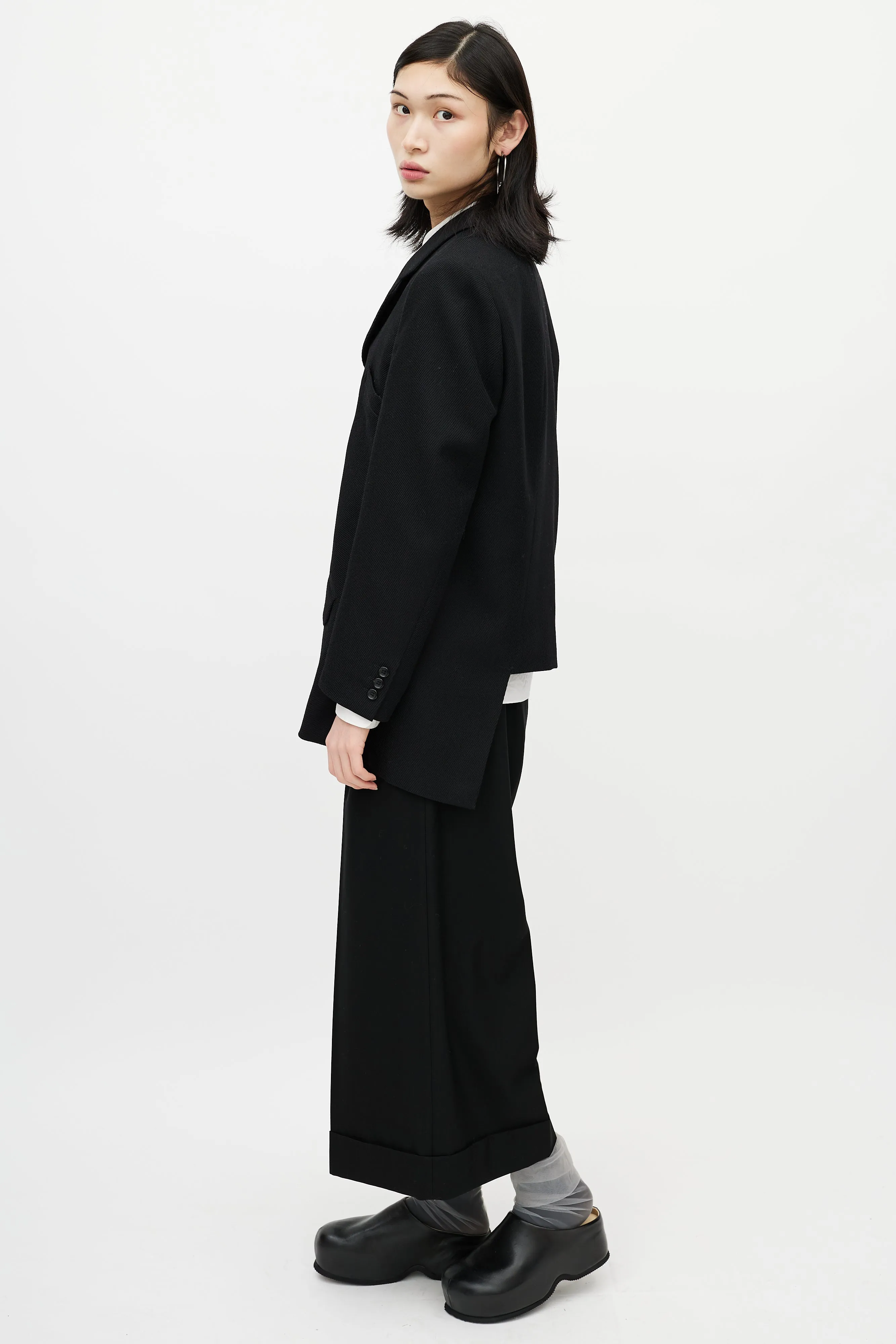 Black Wool Asymmetrical Blazer