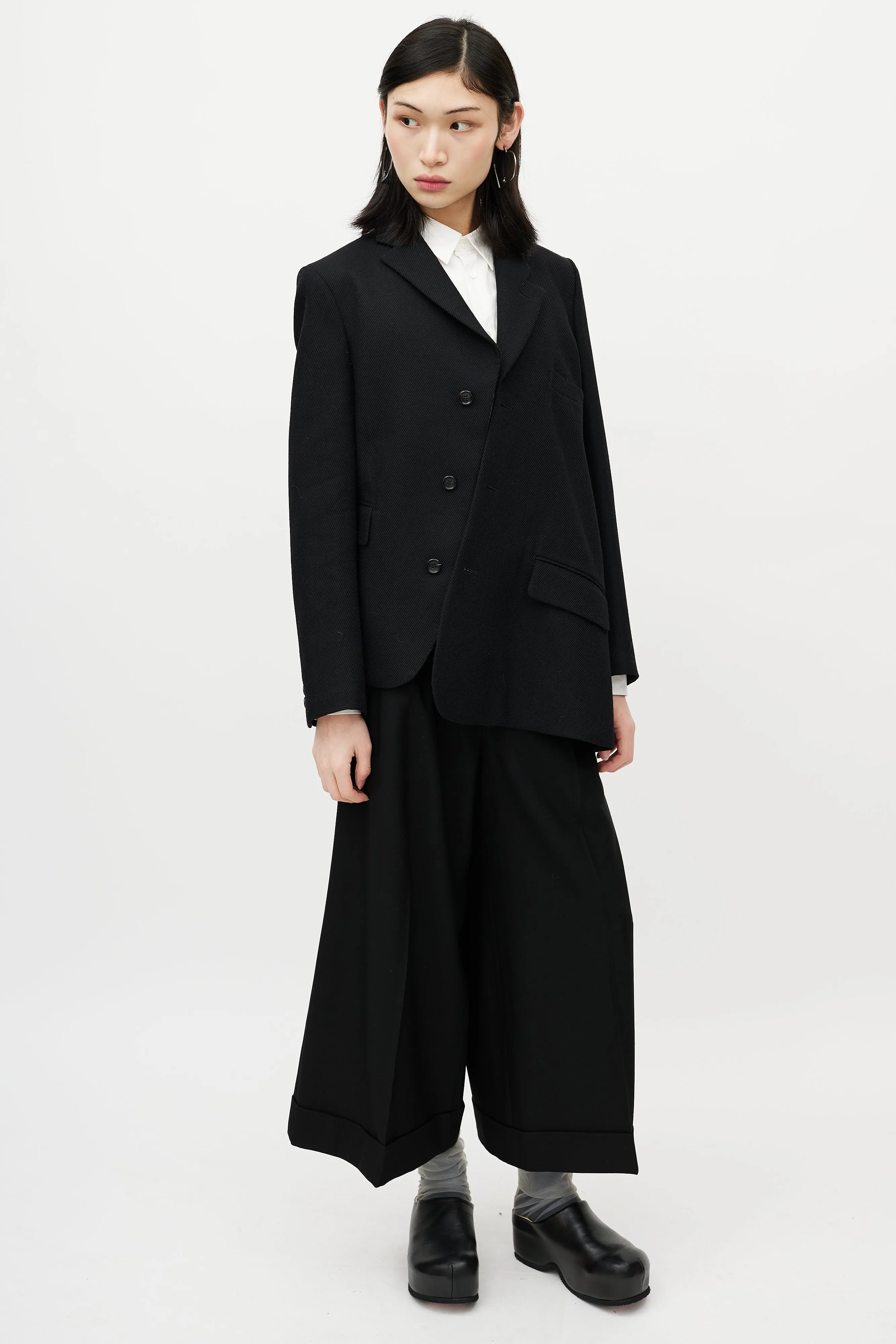 Black Wool Asymmetrical Blazer