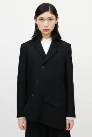 Black Wool Asymmetrical Blazer