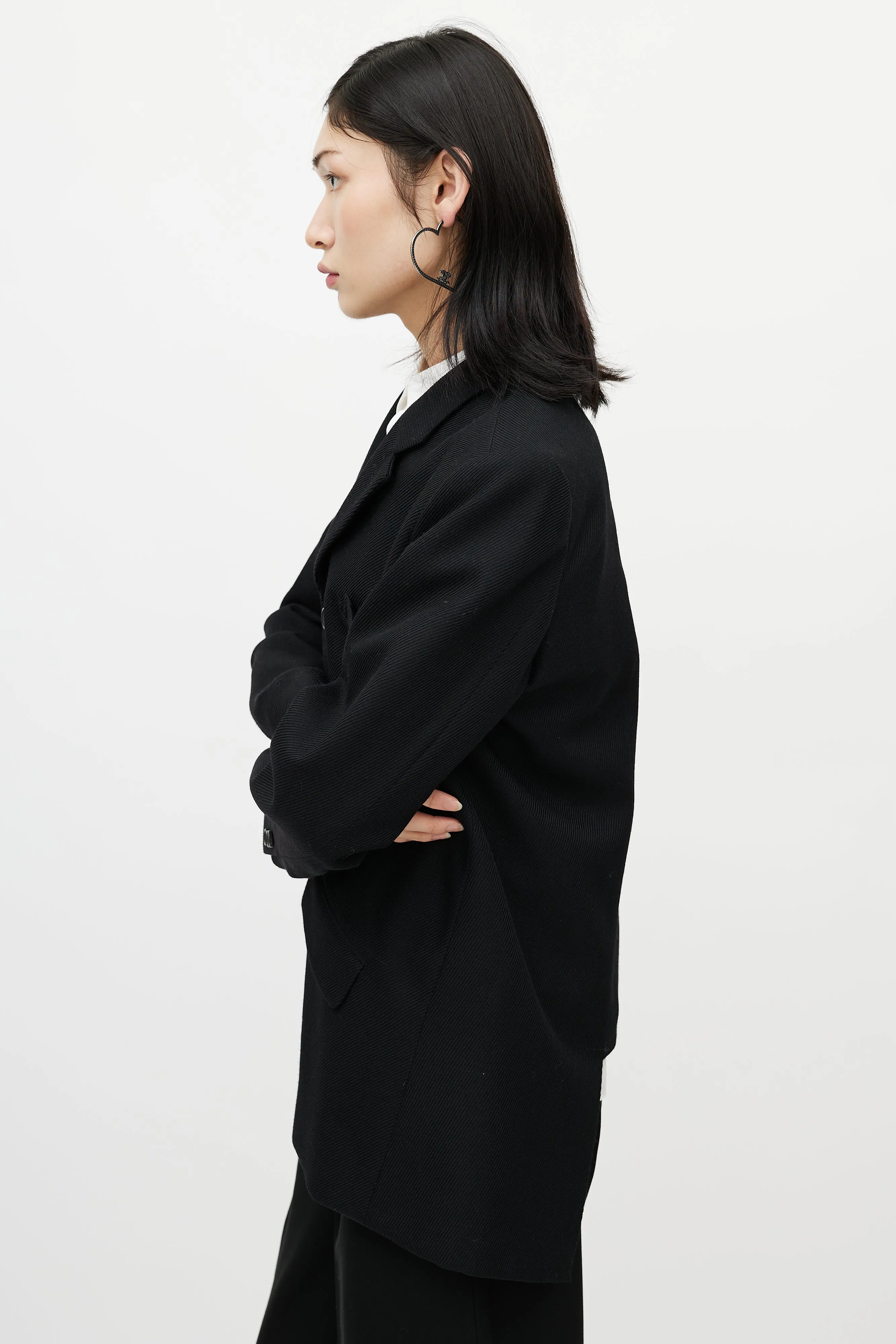 Black Wool Asymmetrical Blazer