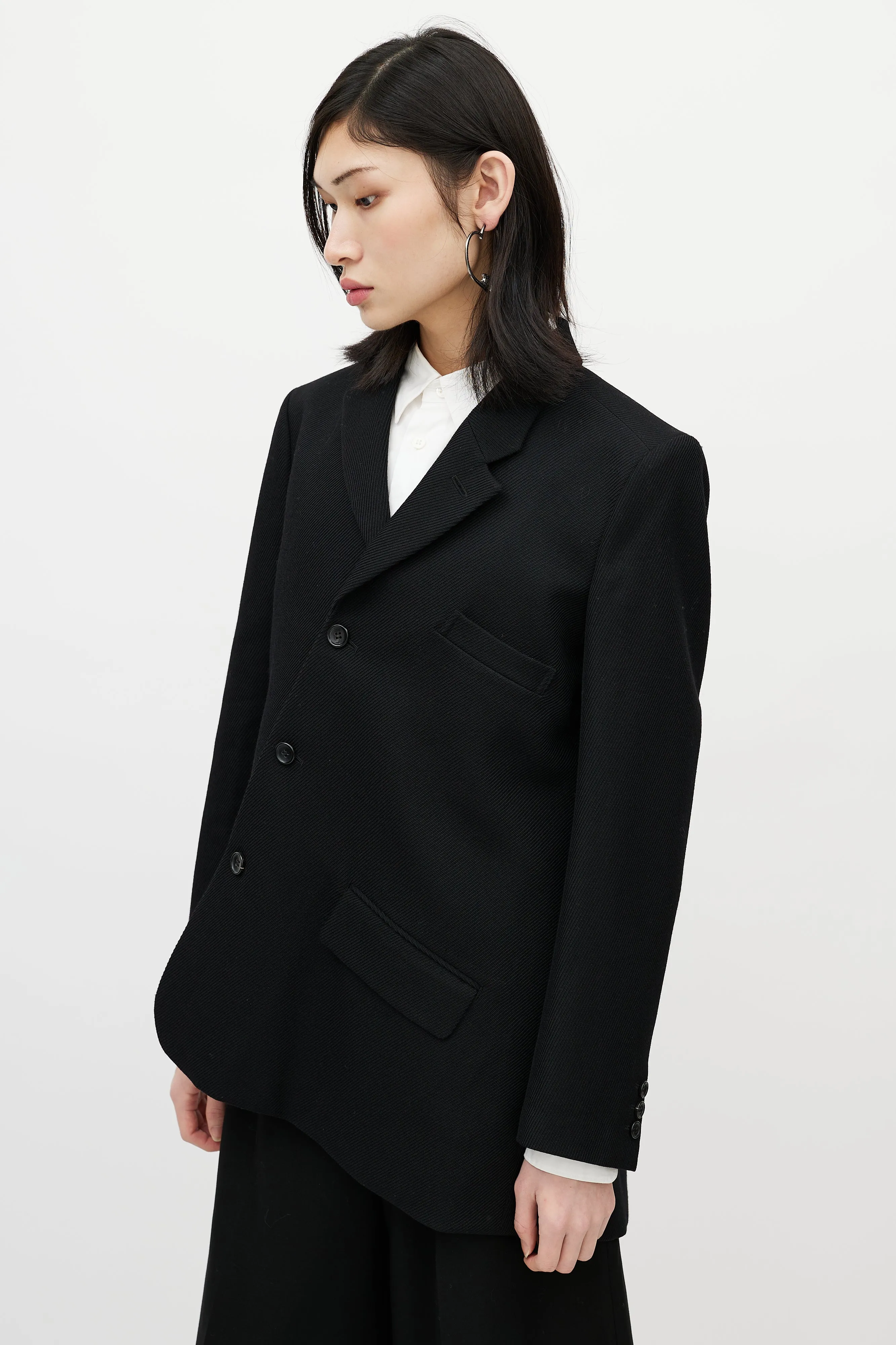 Black Wool Asymmetrical Blazer