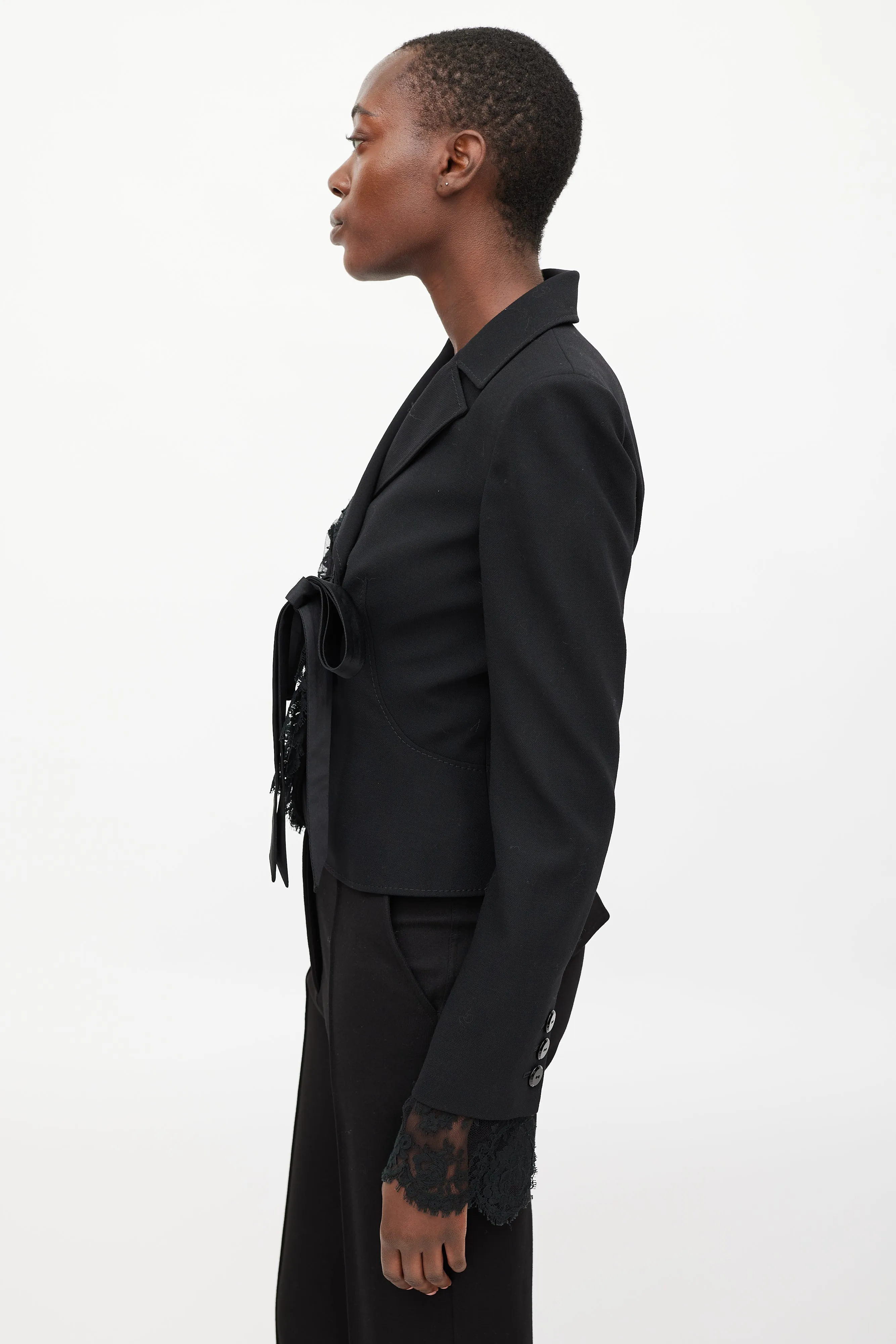 Black Wool Asymmetrical Lace Blazer