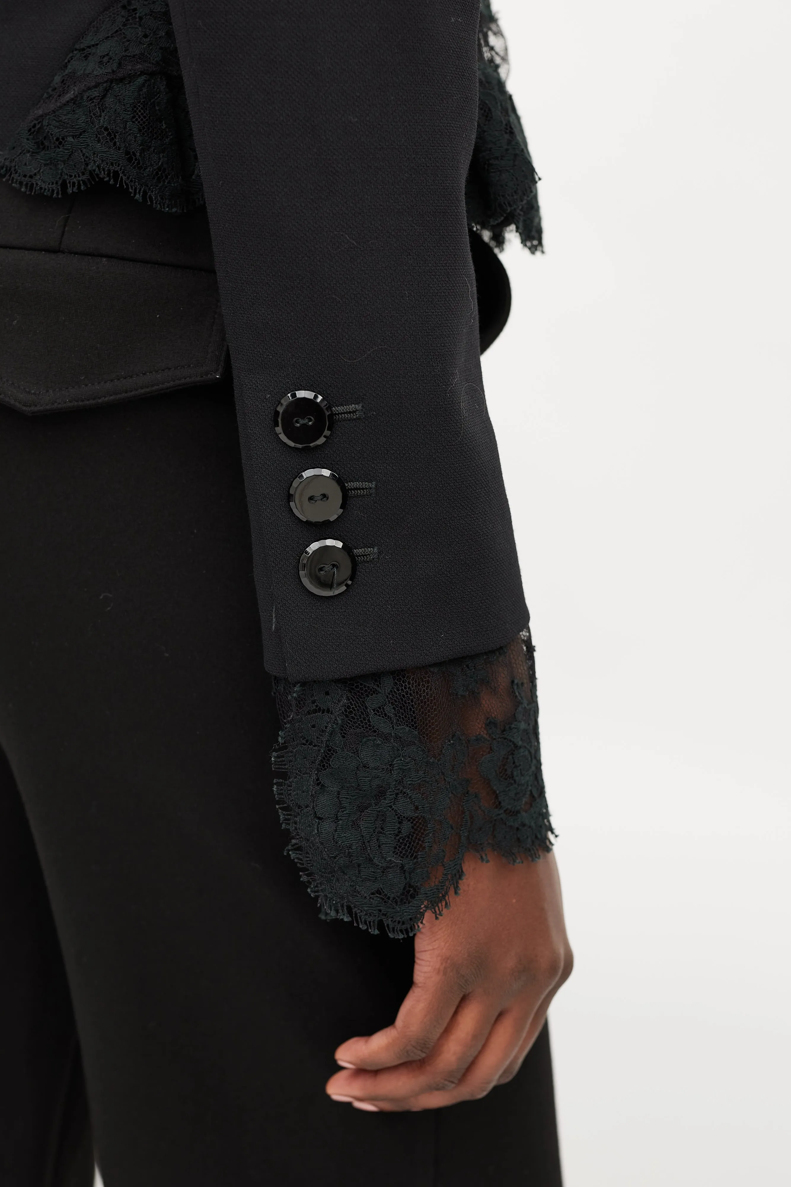 Black Wool Asymmetrical Lace Blazer