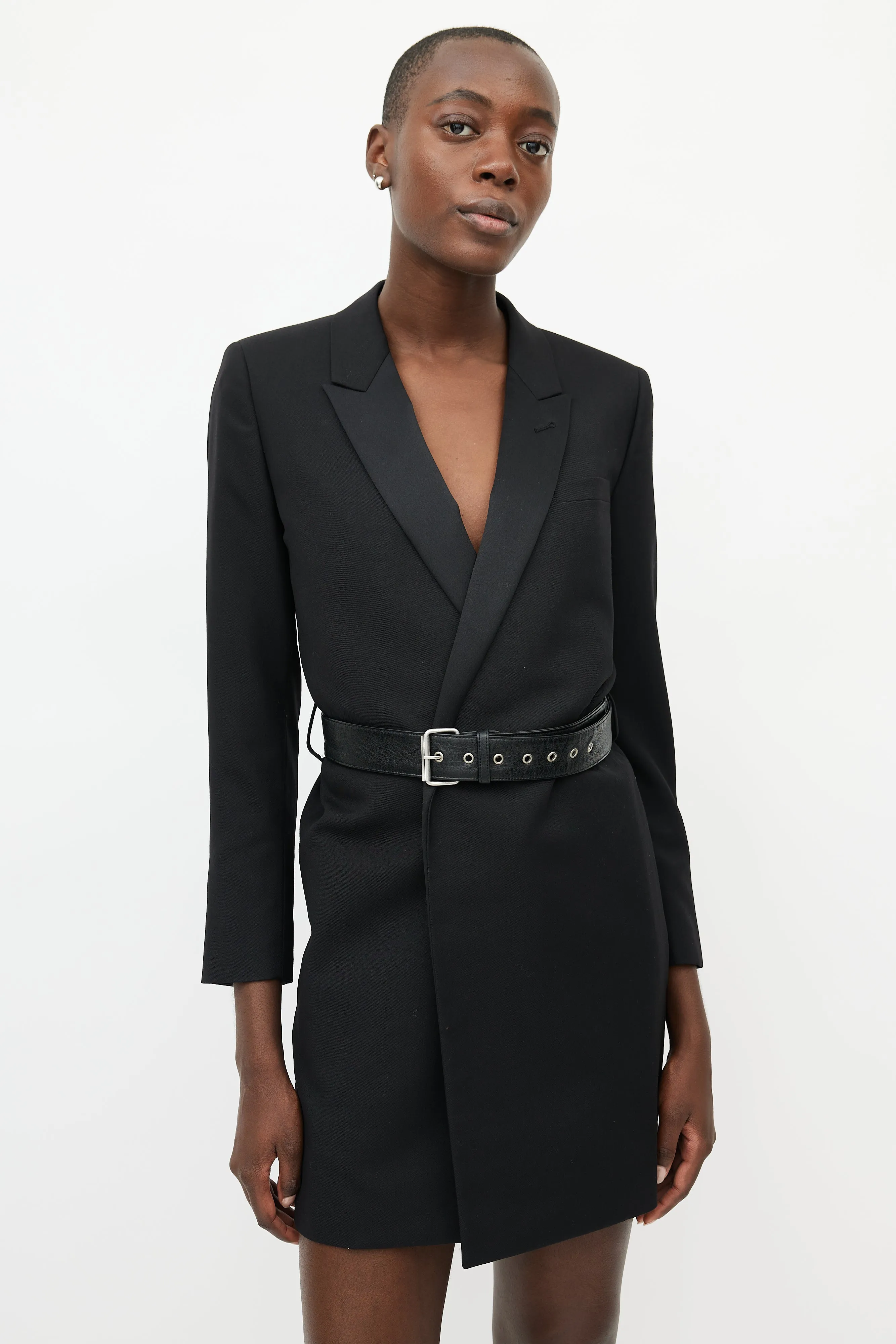 Black Wool Belted Blazer