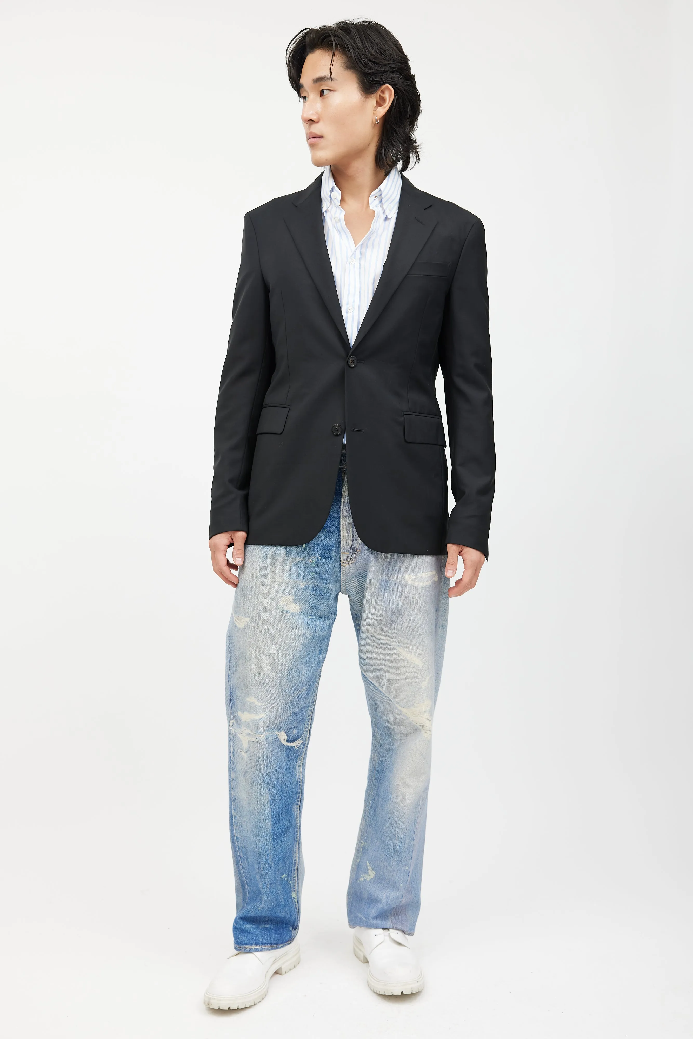 Black Wool Button Blazer