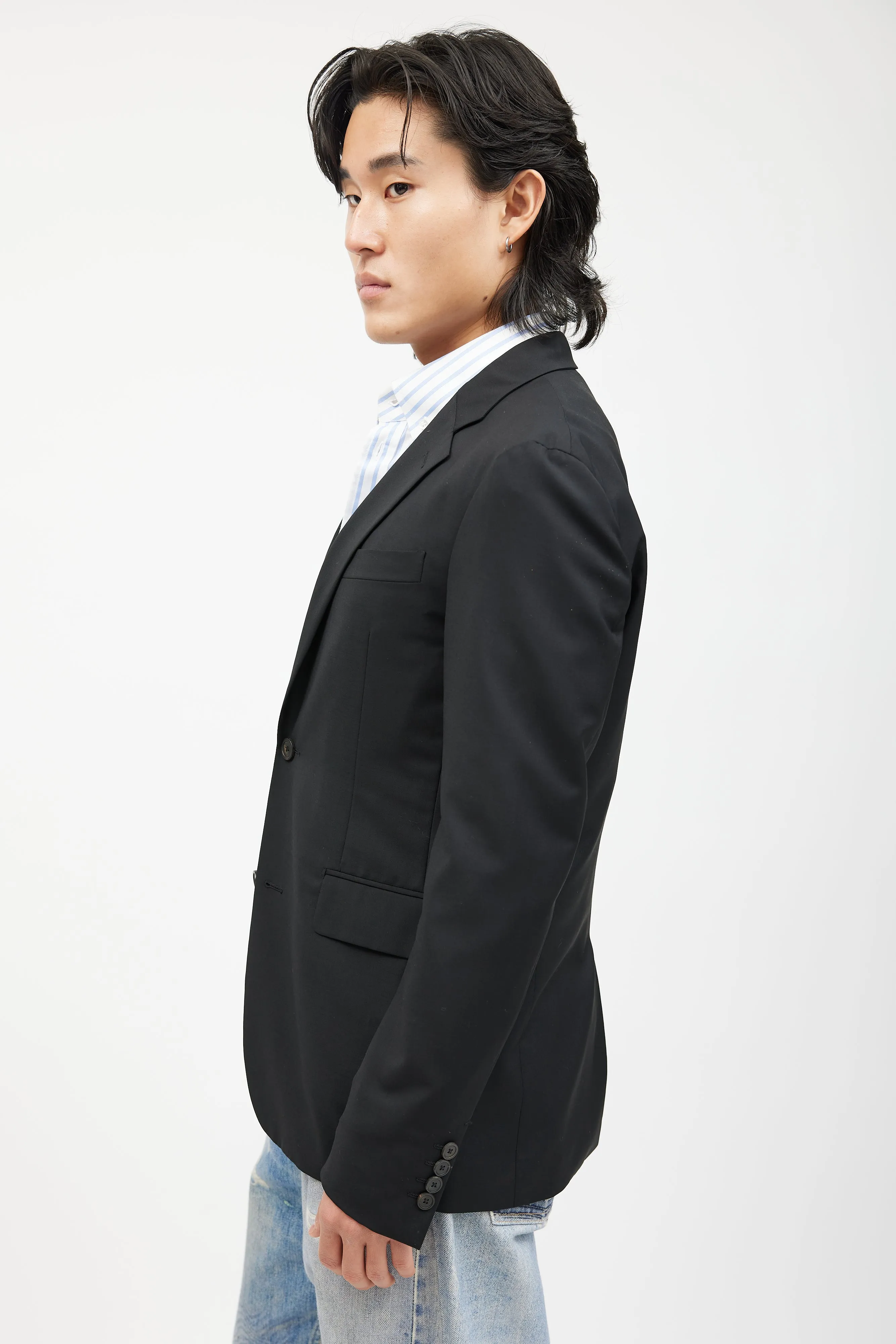 Black Wool Button Blazer