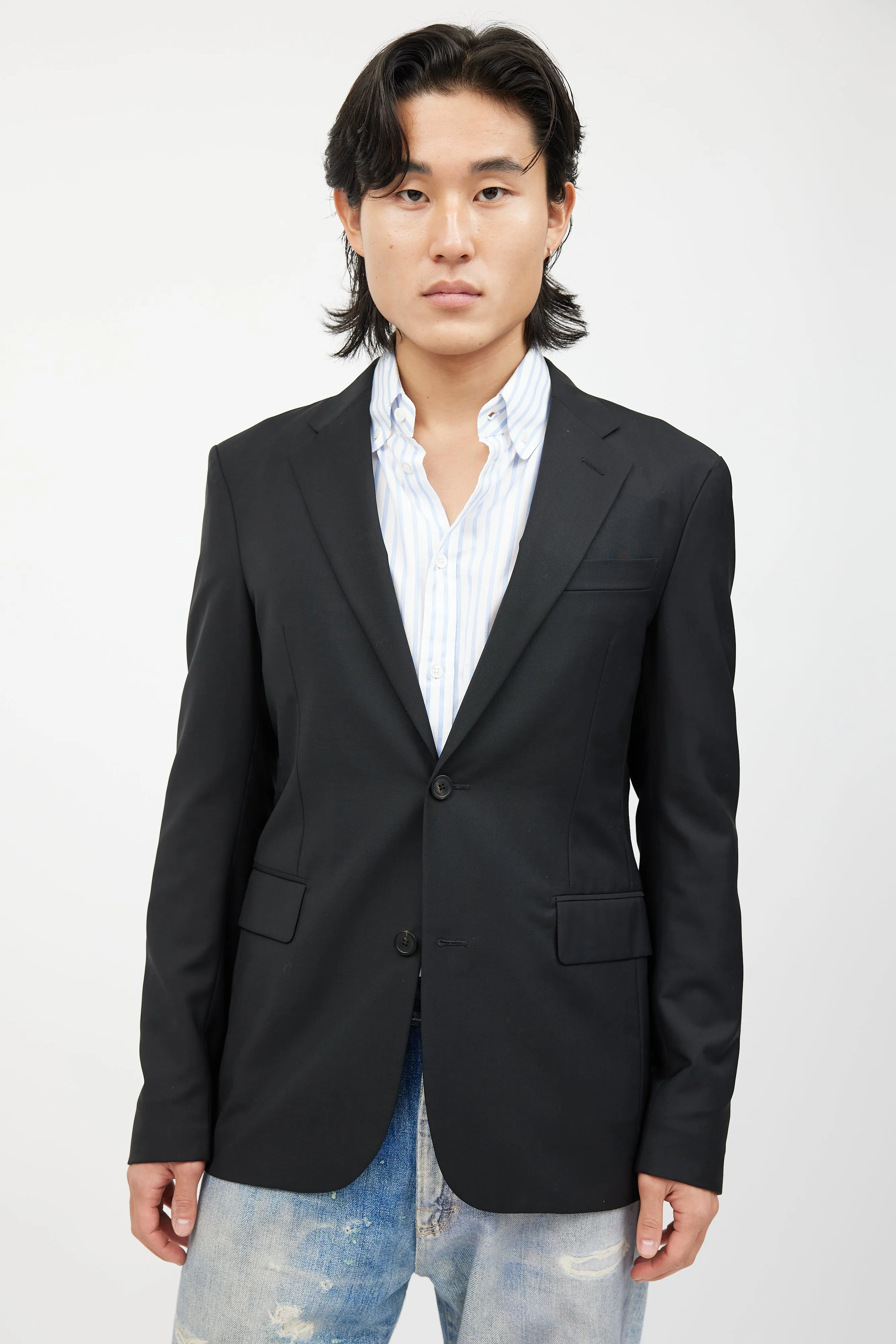 Black Wool Button Blazer