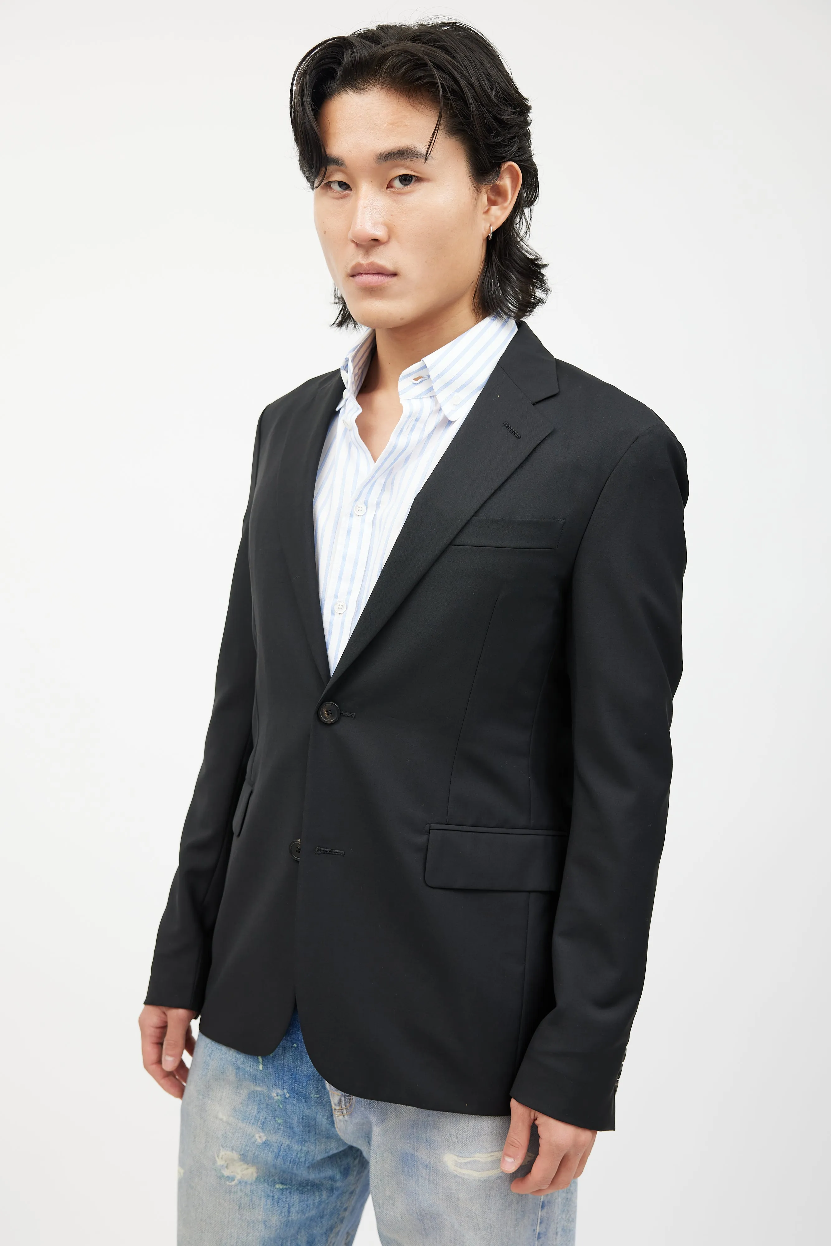 Black Wool Button Blazer