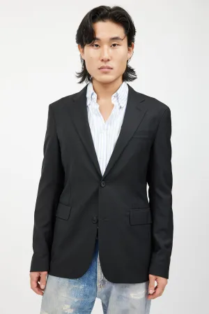 Black Wool Button Blazer