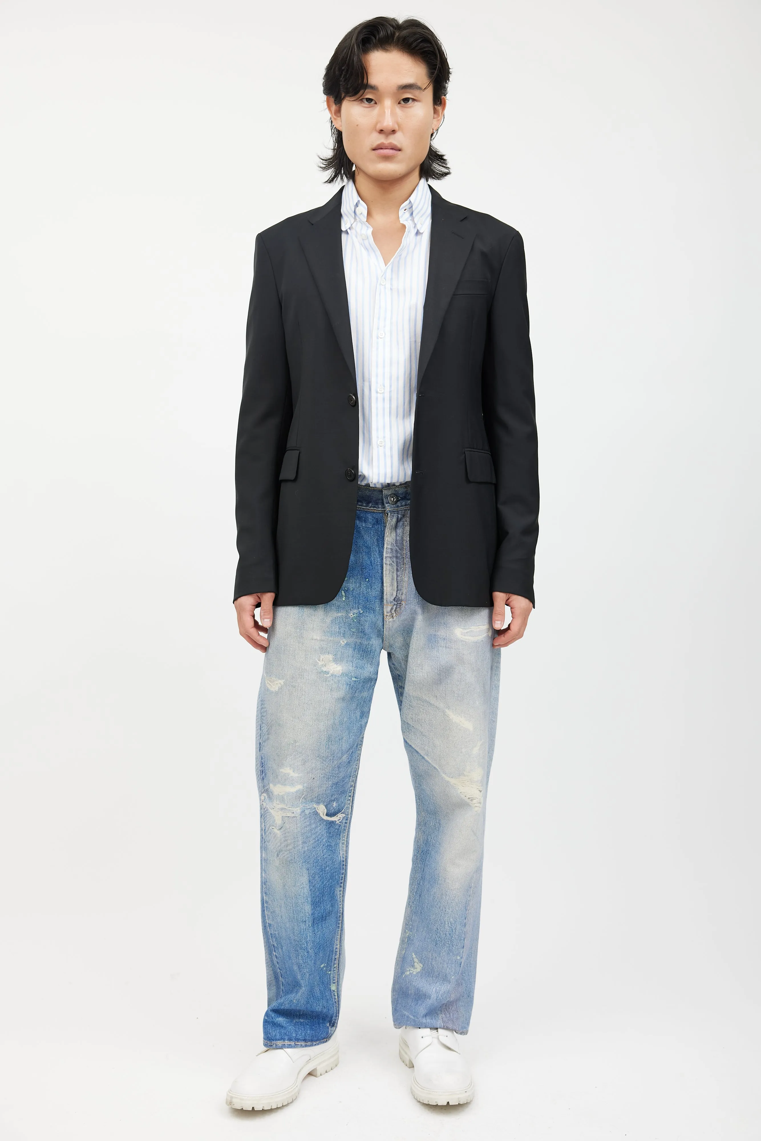 Black Wool Button Blazer