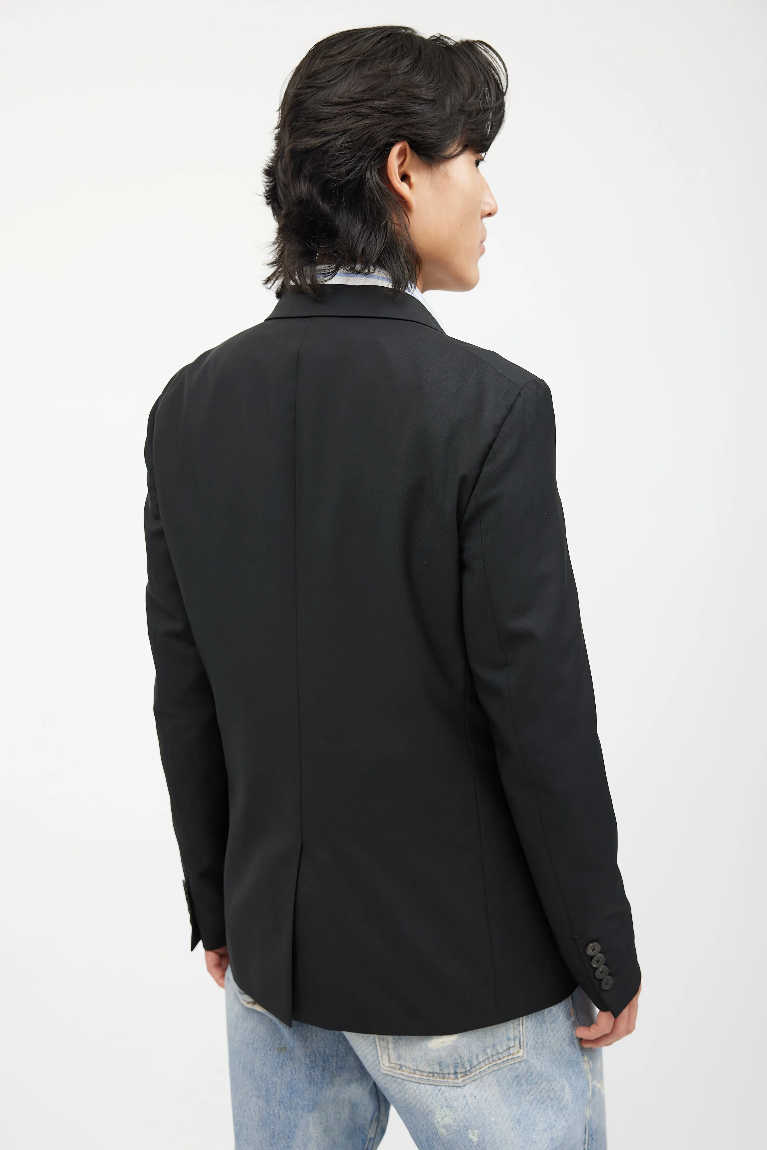 Black Wool Button Blazer