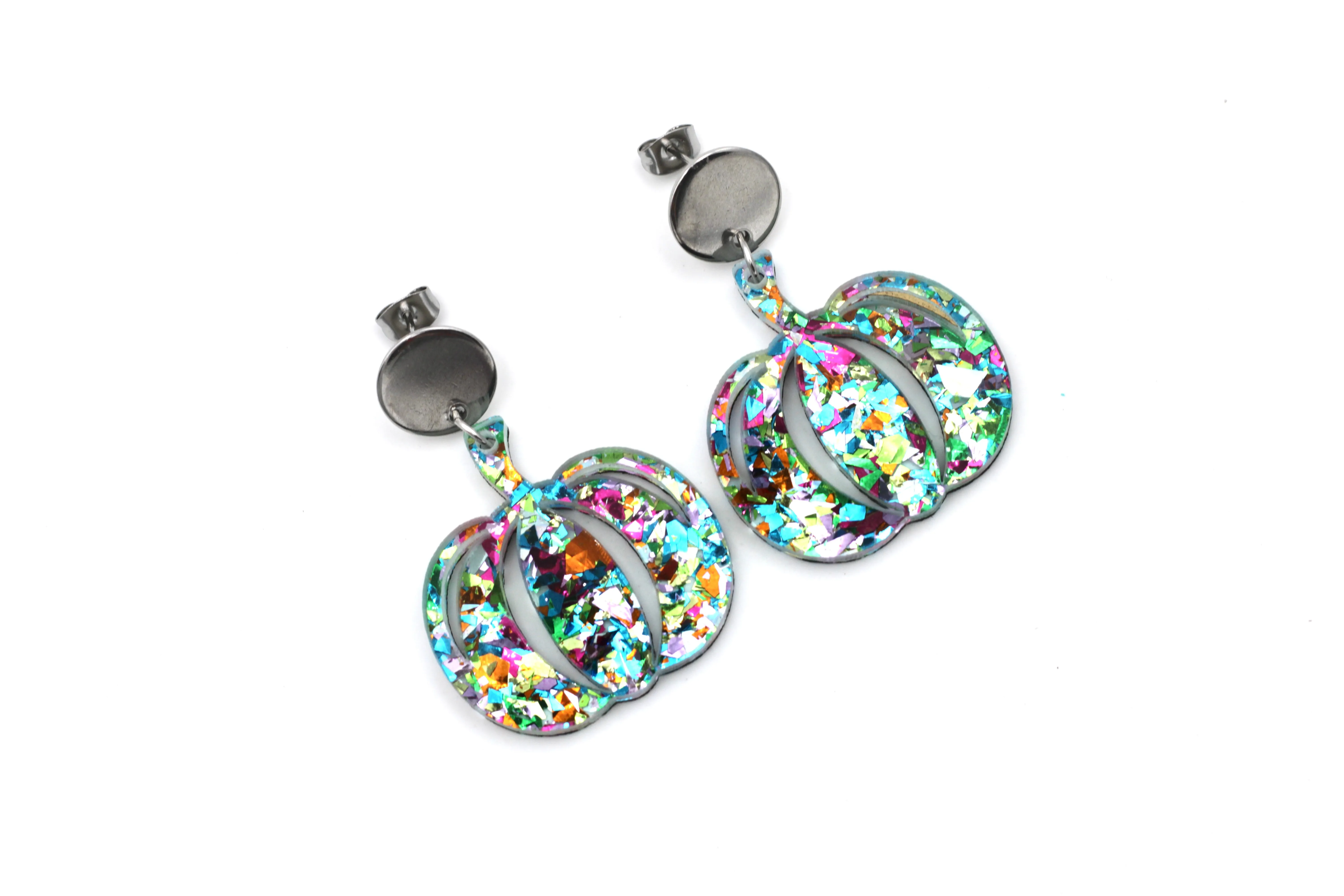 Colorful Glitter Pumpkin Earrings