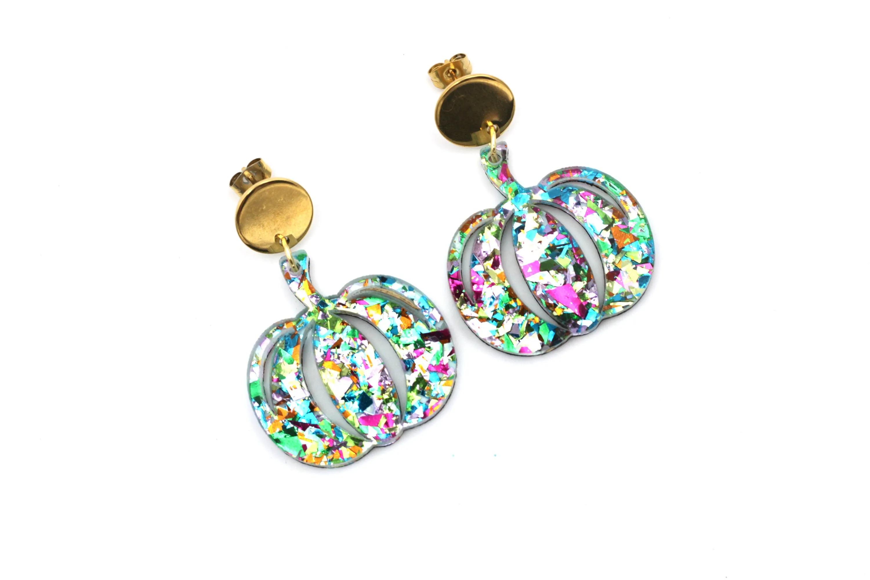 Colorful Glitter Pumpkin Earrings