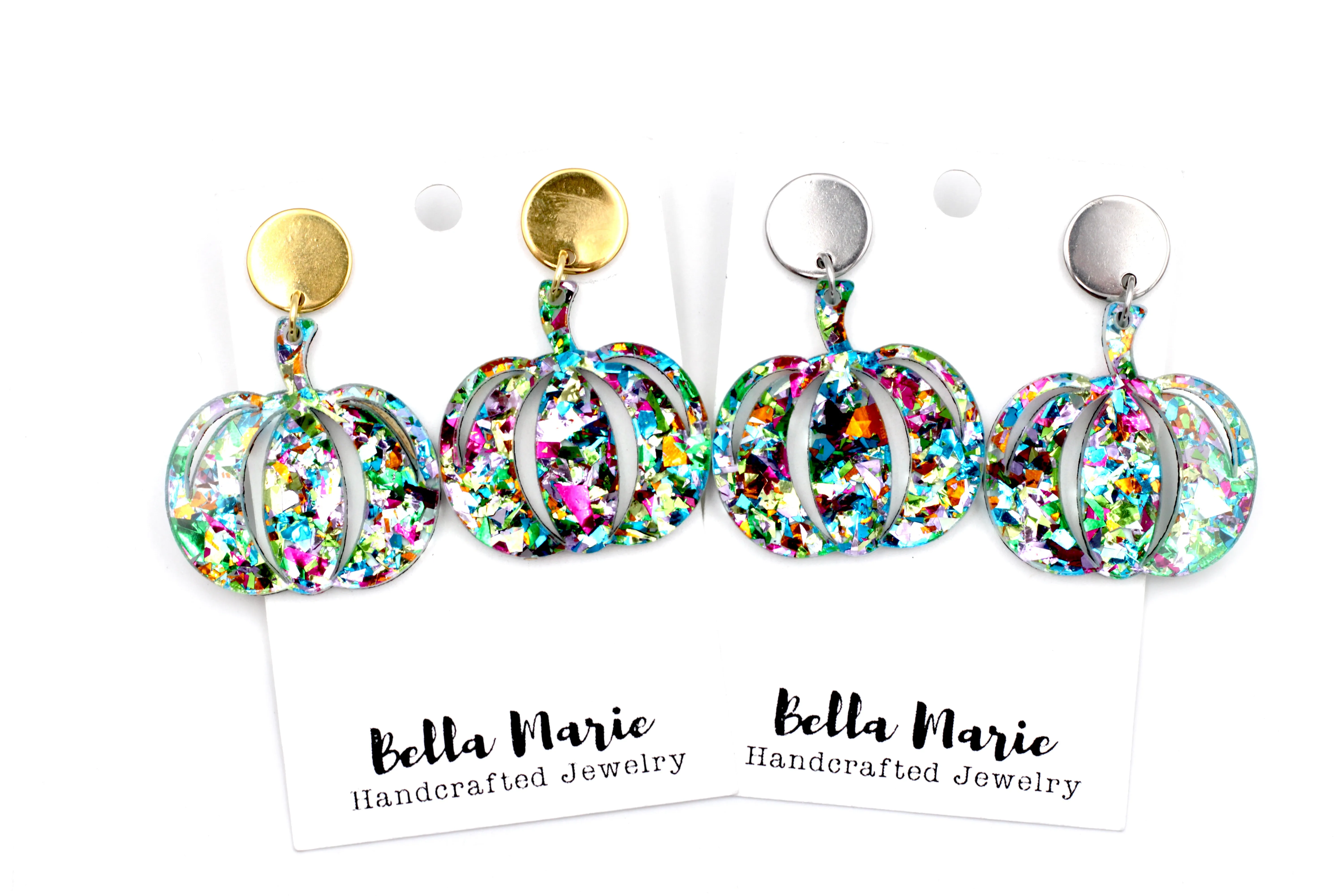 Colorful Glitter Pumpkin Earrings