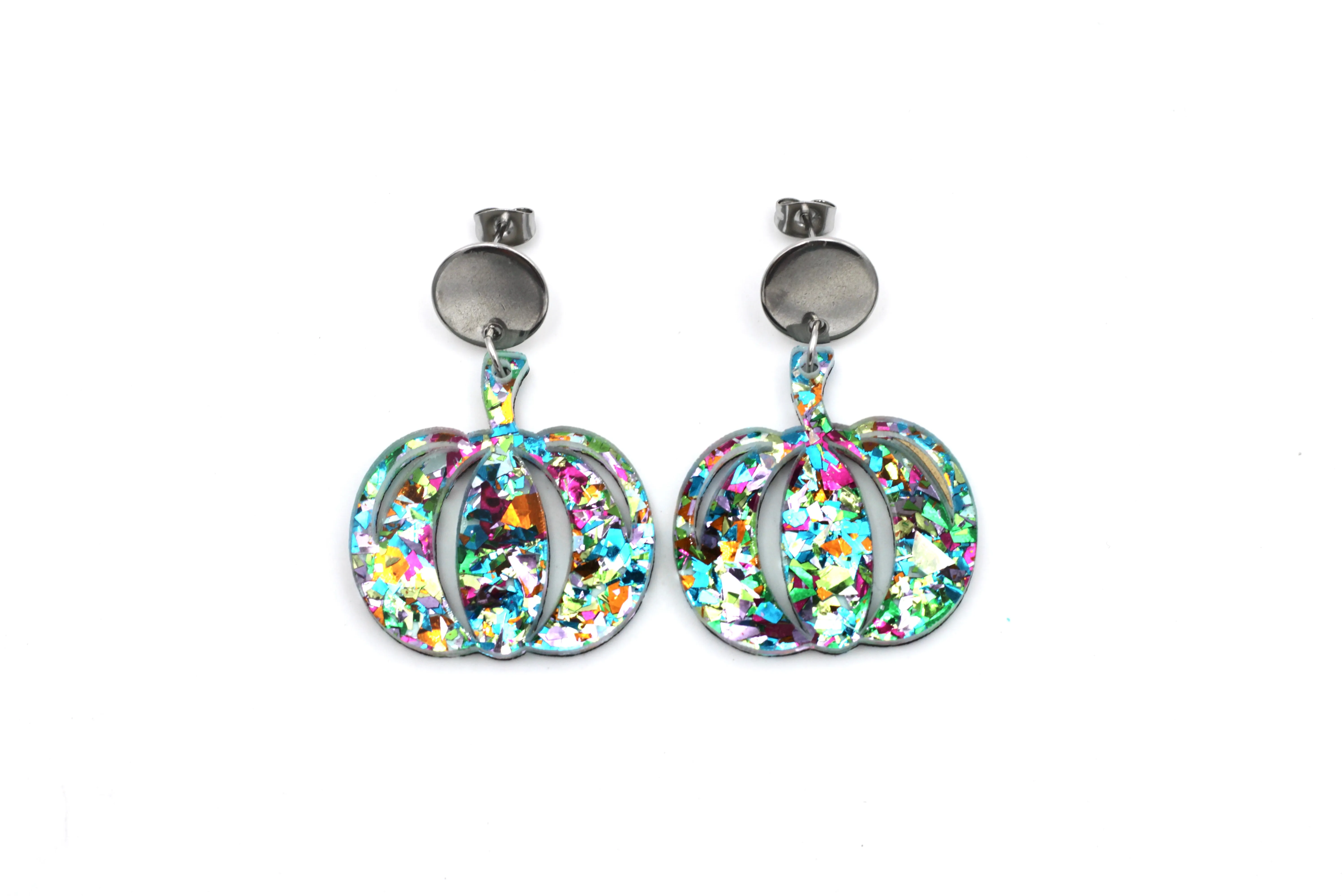 Colorful Glitter Pumpkin Earrings