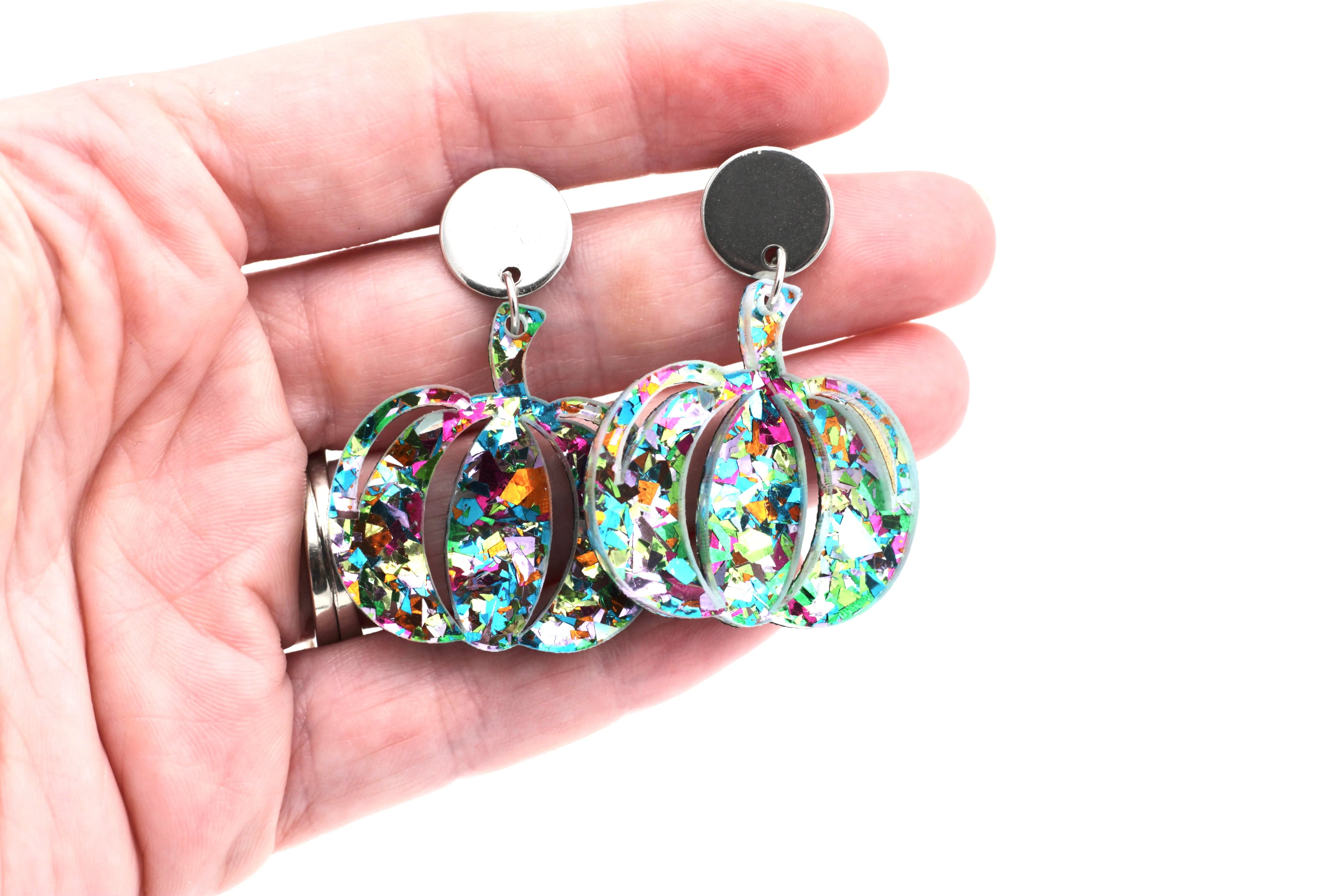 Colorful Glitter Pumpkin Earrings