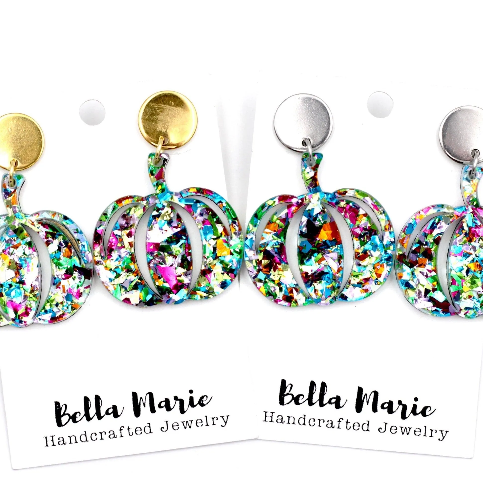 Colorful Glitter Pumpkin Earrings