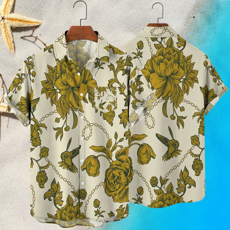 Hawaiian Beach 3D Botanical Pattern Print Shirt