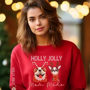 Holly Jolly Mom Mode Women's Sweatshirt: Festive Dogs & Arm Sleeve Detail