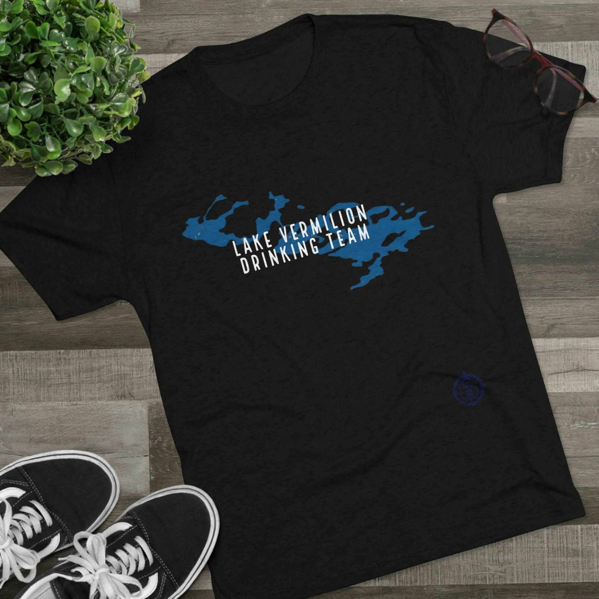 Lake Vermilion - Drinking Team - Lake Image - White Graphic - Unisex Tri-Blend Crew Tee