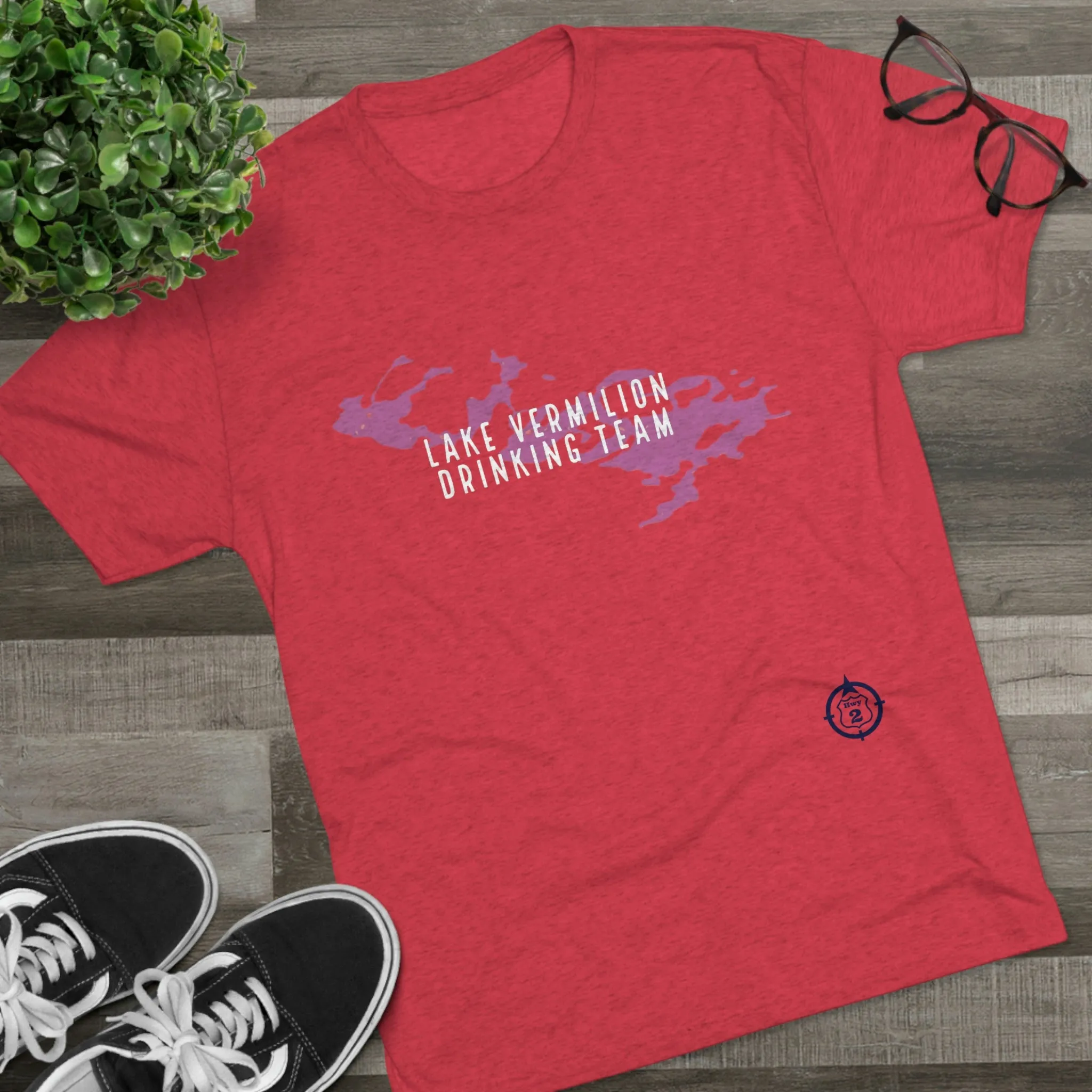 Lake Vermilion - Drinking Team - Lake Image - White Graphic - Unisex Tri-Blend Crew Tee