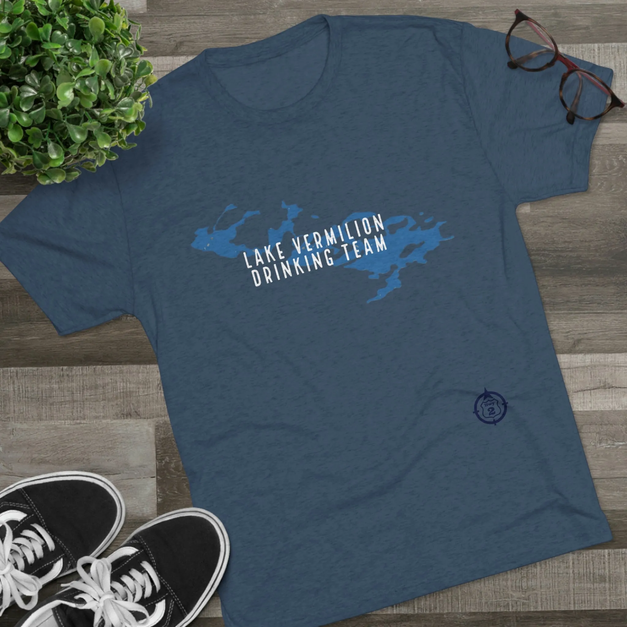 Lake Vermilion - Drinking Team - Lake Image - White Graphic - Unisex Tri-Blend Crew Tee