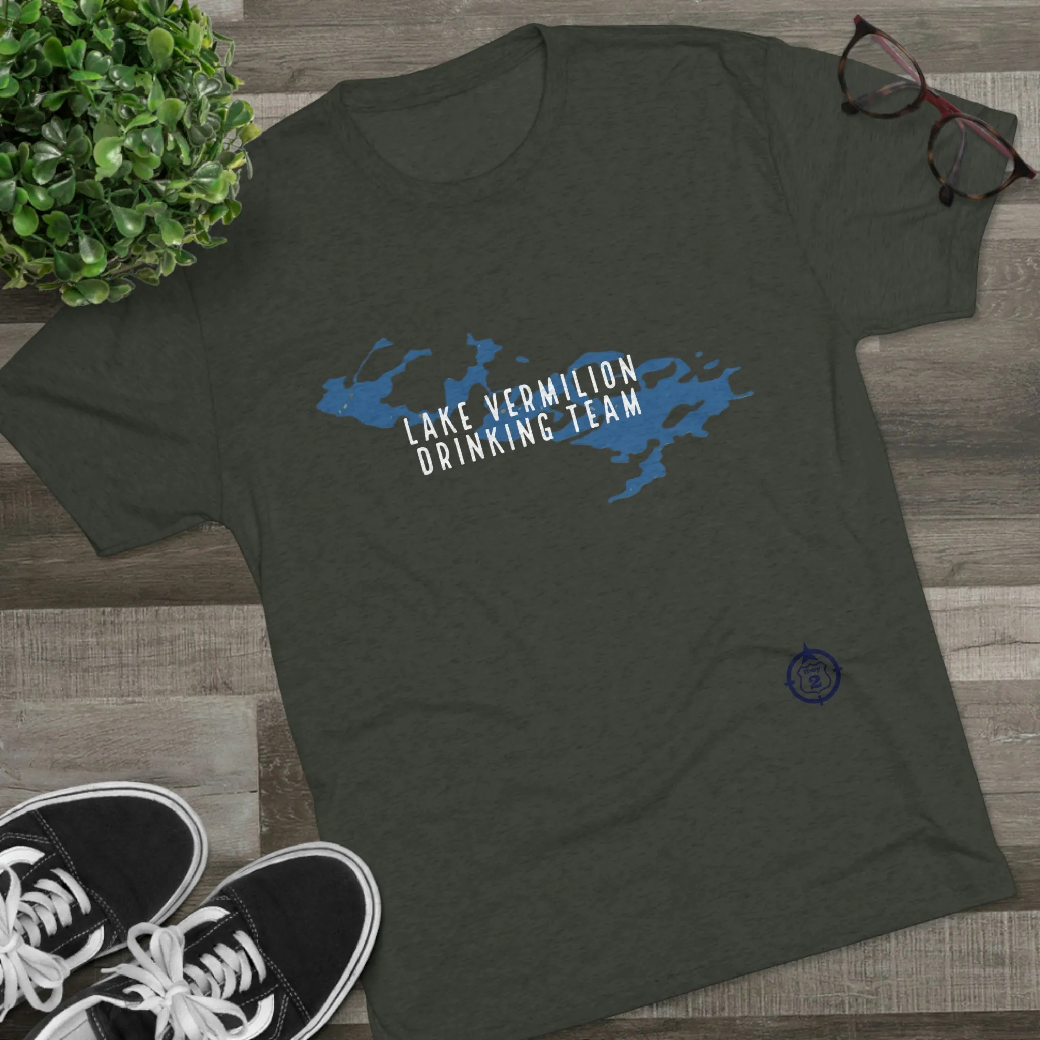 Lake Vermilion - Drinking Team - Lake Image - White Graphic - Unisex Tri-Blend Crew Tee