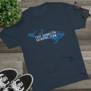 Lake Vermilion - Drinking Team - Lake Image - White Graphic - Unisex Tri-Blend Crew Tee