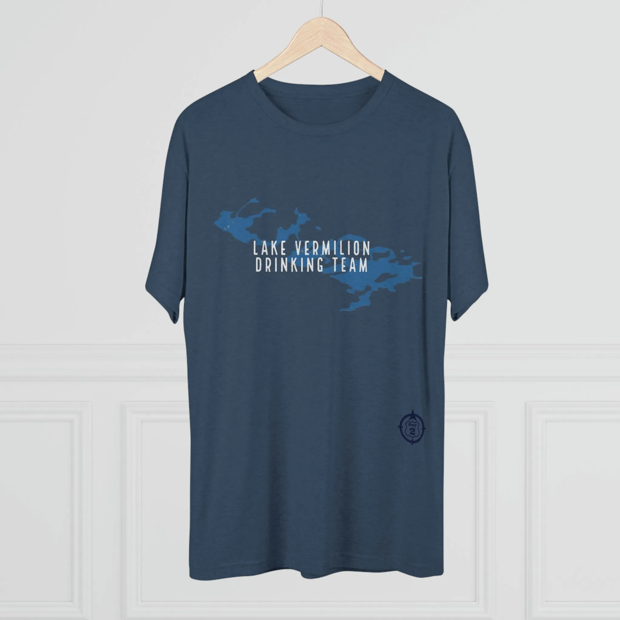 Lake Vermilion - Drinking Team - Lake Image - White Graphic - Unisex Tri-Blend Crew Tee