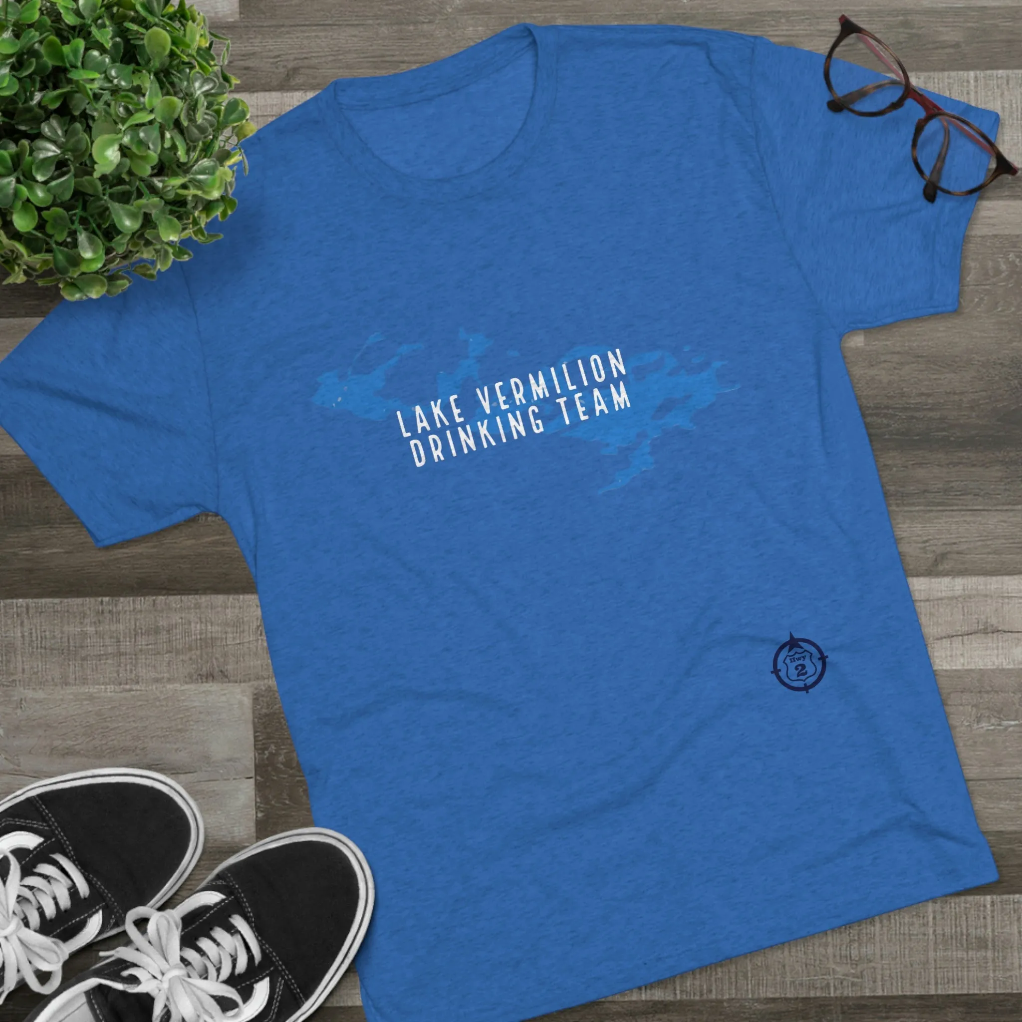 Lake Vermilion - Drinking Team - Lake Image - White Graphic - Unisex Tri-Blend Crew Tee