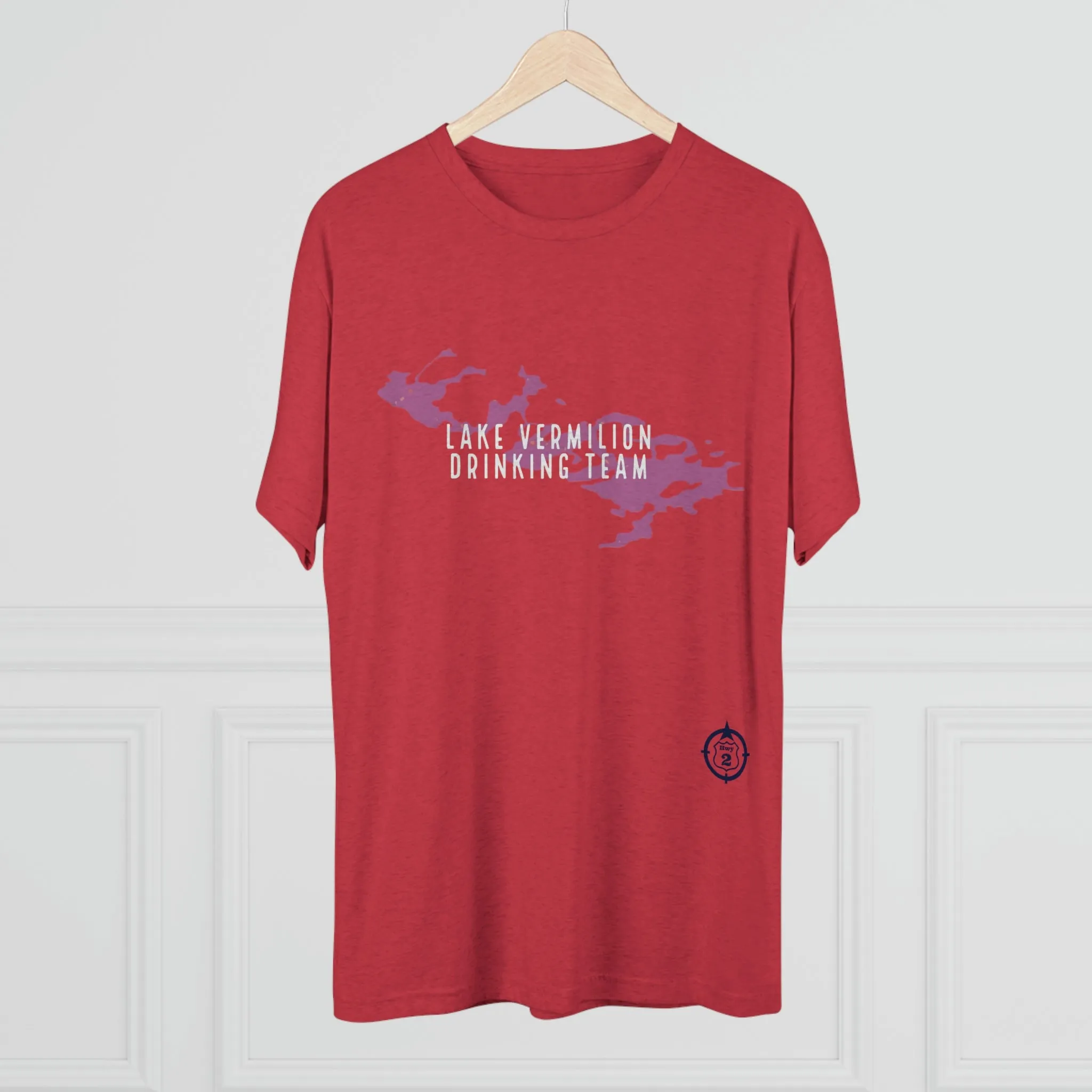 Lake Vermilion - Drinking Team - Lake Image - White Graphic - Unisex Tri-Blend Crew Tee