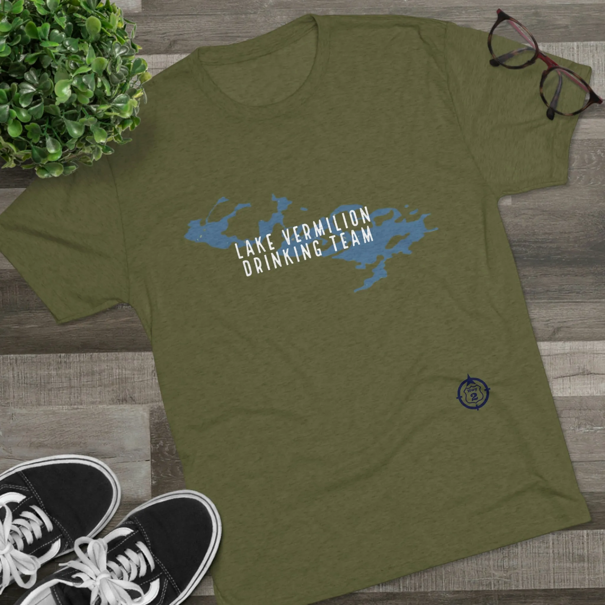 Lake Vermilion - Drinking Team - Lake Image - White Graphic - Unisex Tri-Blend Crew Tee