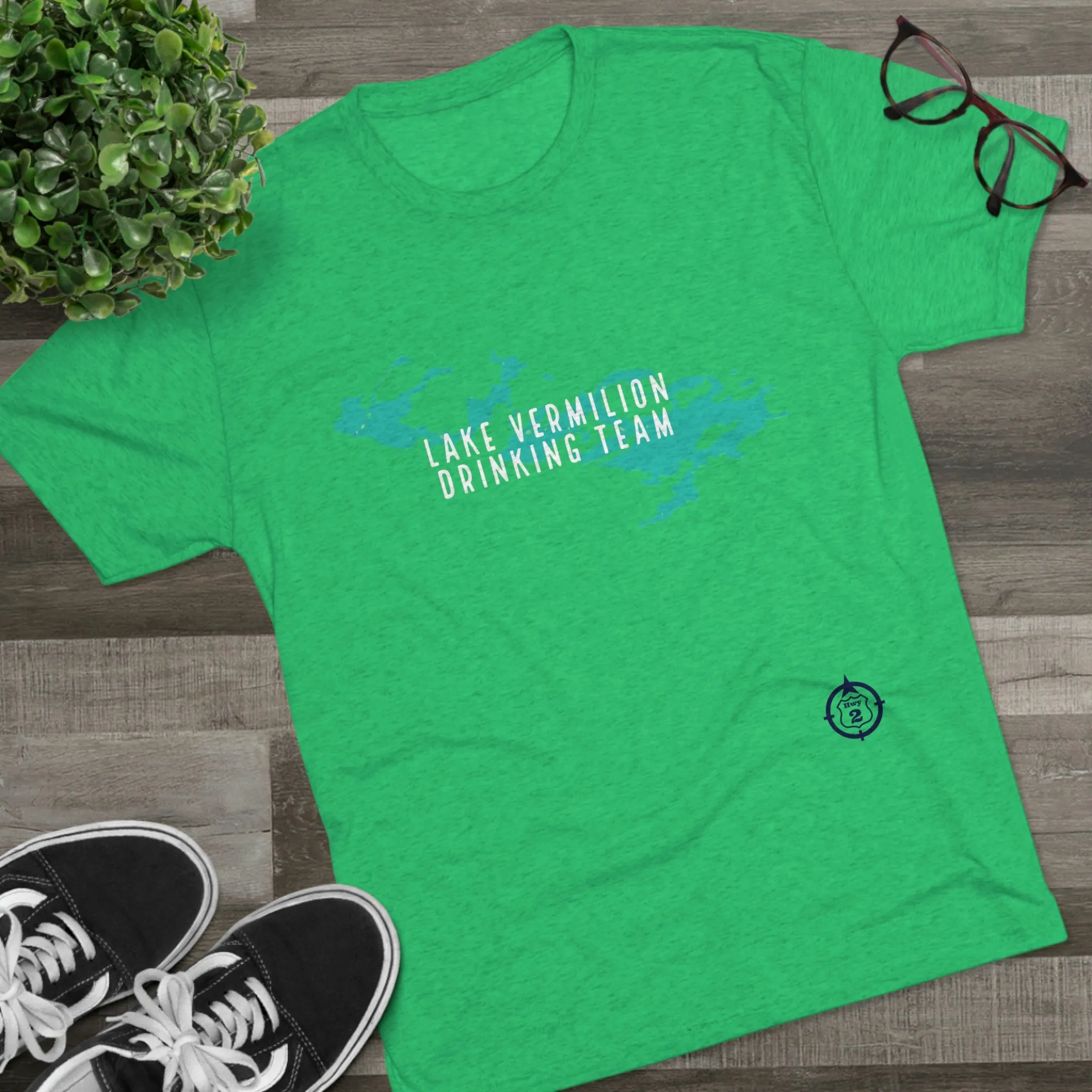 Lake Vermilion - Drinking Team - Lake Image - White Graphic - Unisex Tri-Blend Crew Tee