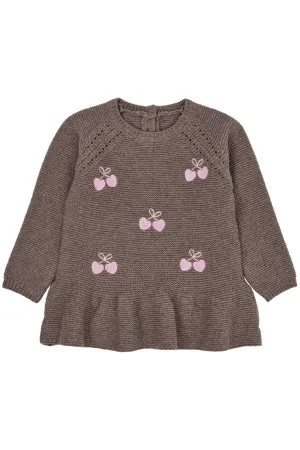 LAMBWOOL BLOUSE W.  FRILL AND BOW EMB - NATURAL MELANGE