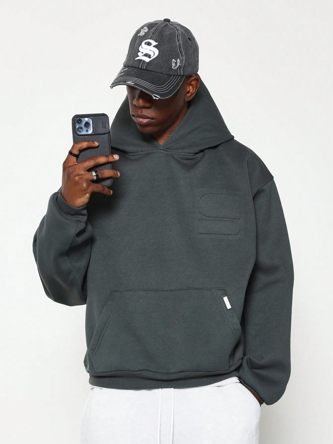 Regular Fit Overhead Hoodie With Emboss