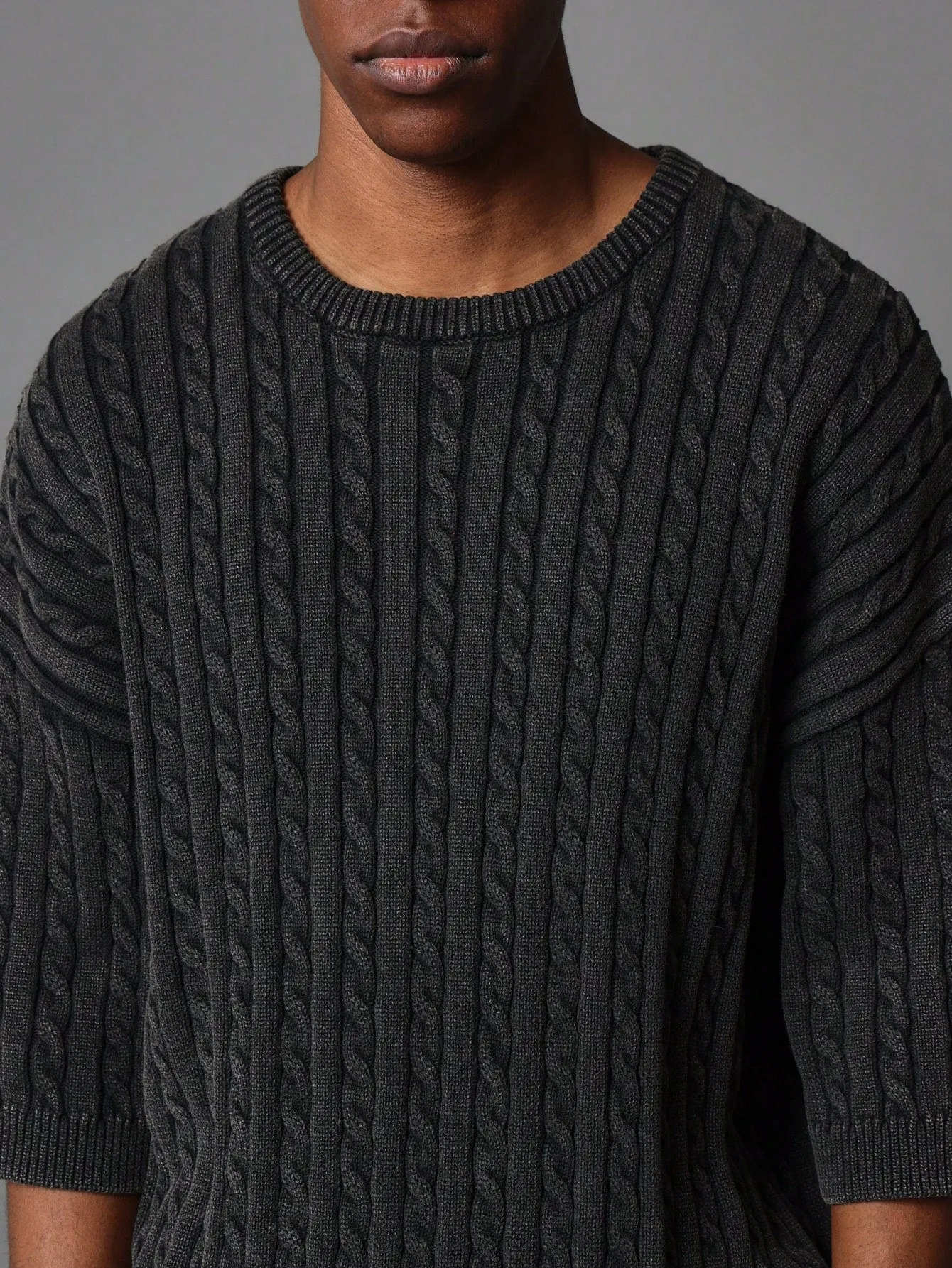 Regular Fit Washed Cable Knit Sweater