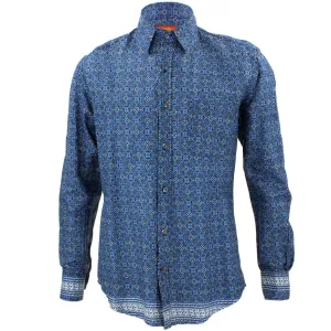 Tailored Fit Long Sleeve Shirt - Blue Indian Print