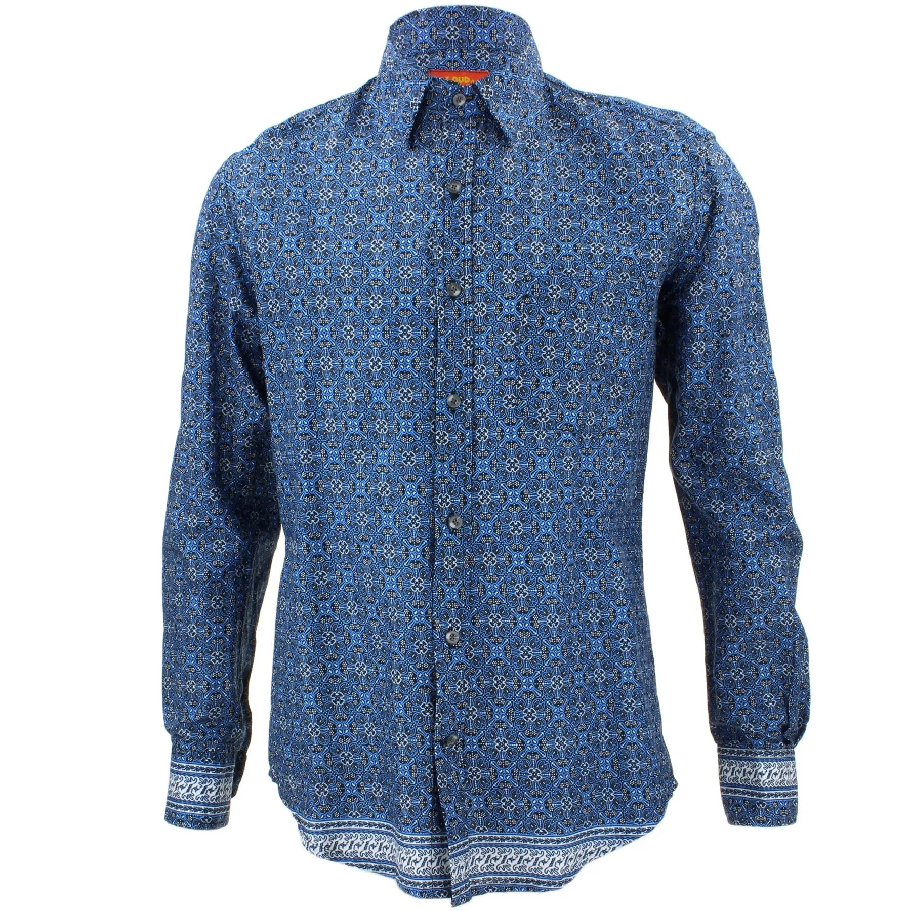 Tailored Fit Long Sleeve Shirt - Blue Indian Print